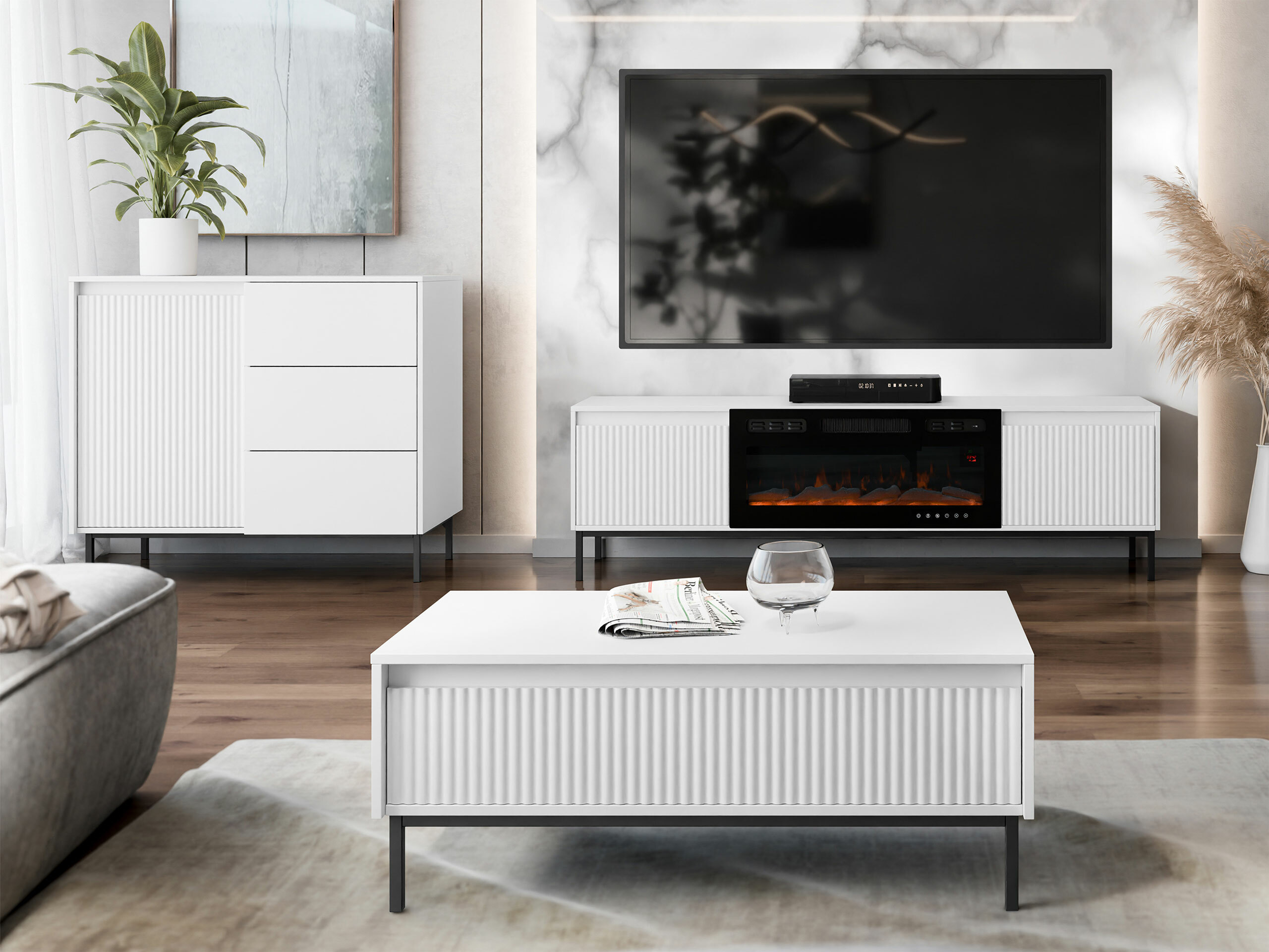 Ensemble de salon Comfivo Delruva 110 (Blanc)