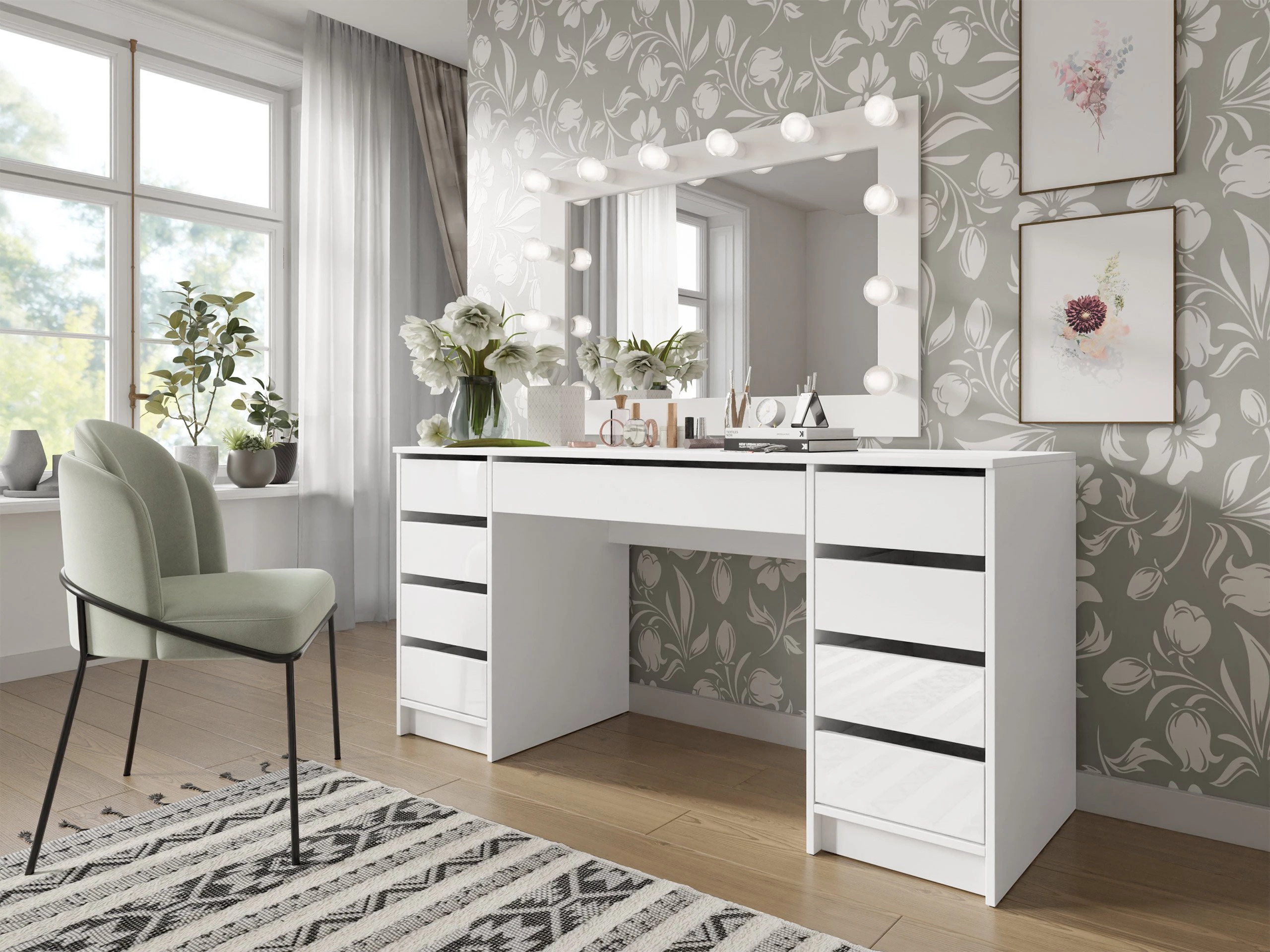 Bureau Comfivo Terros II (Blanc brillant + Blanc)