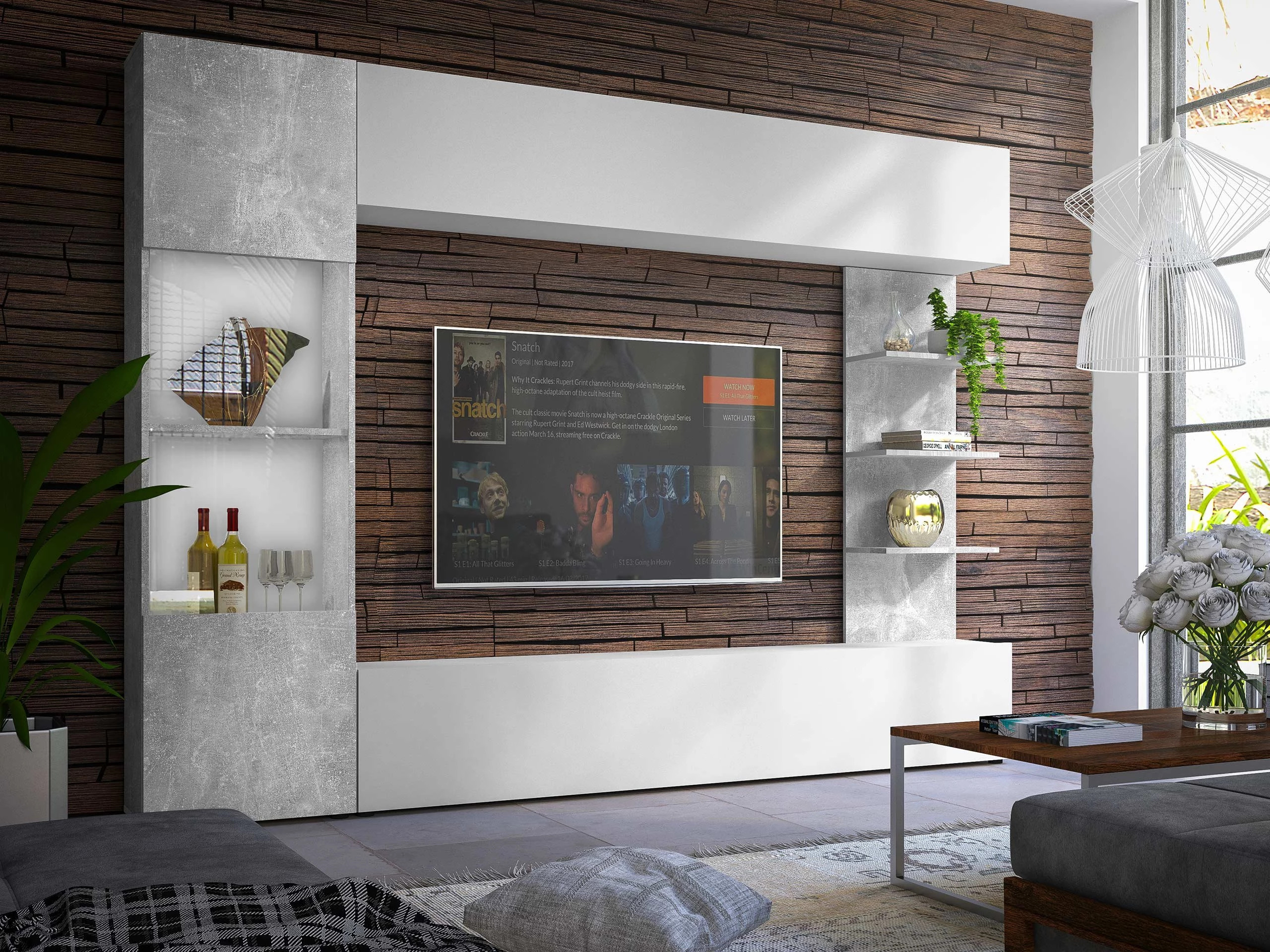 Ensemble de salon Comfivo 210 (Blanc + Béton)