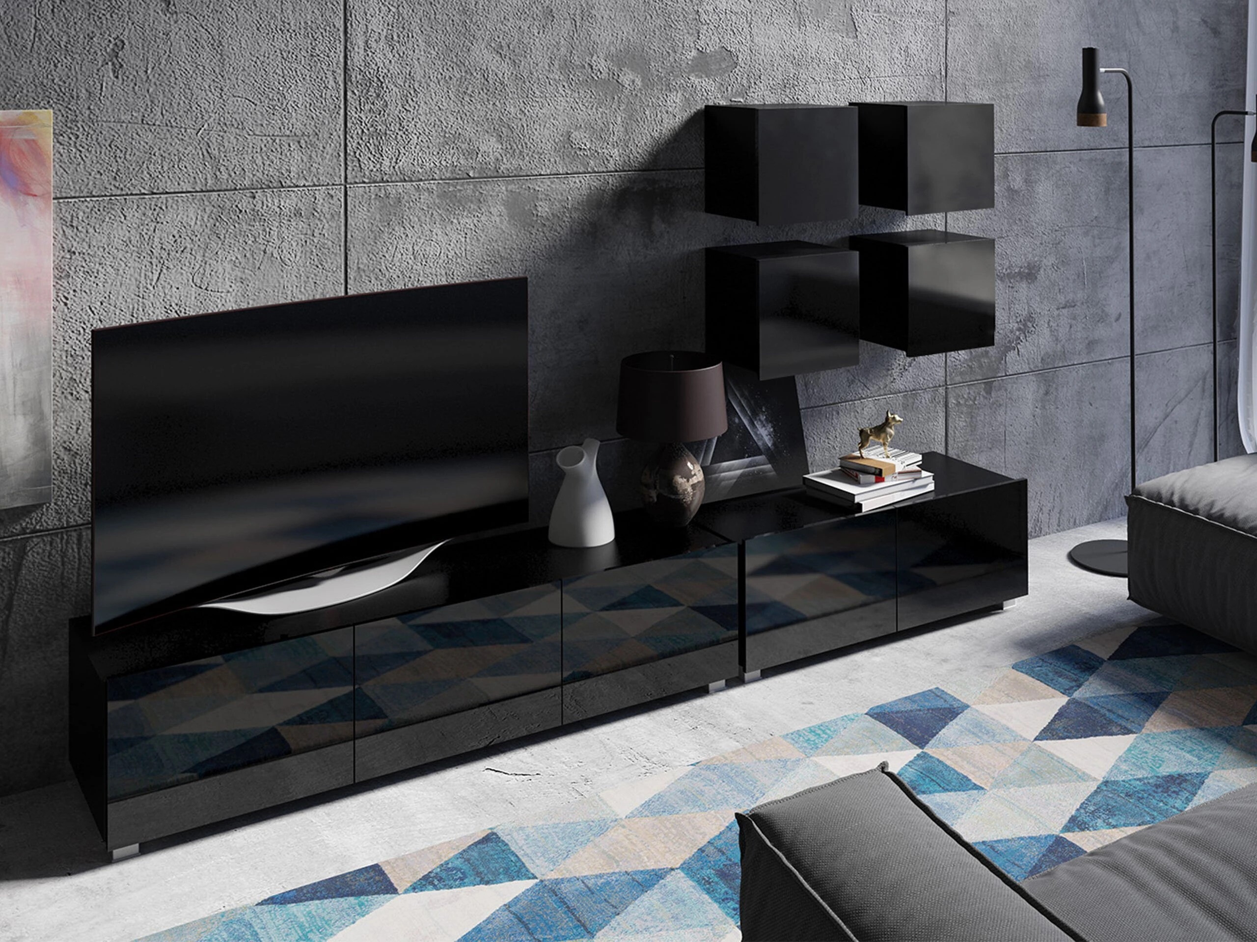 Meuble TV Tivdalu 104 (Noir + Noir brillant)