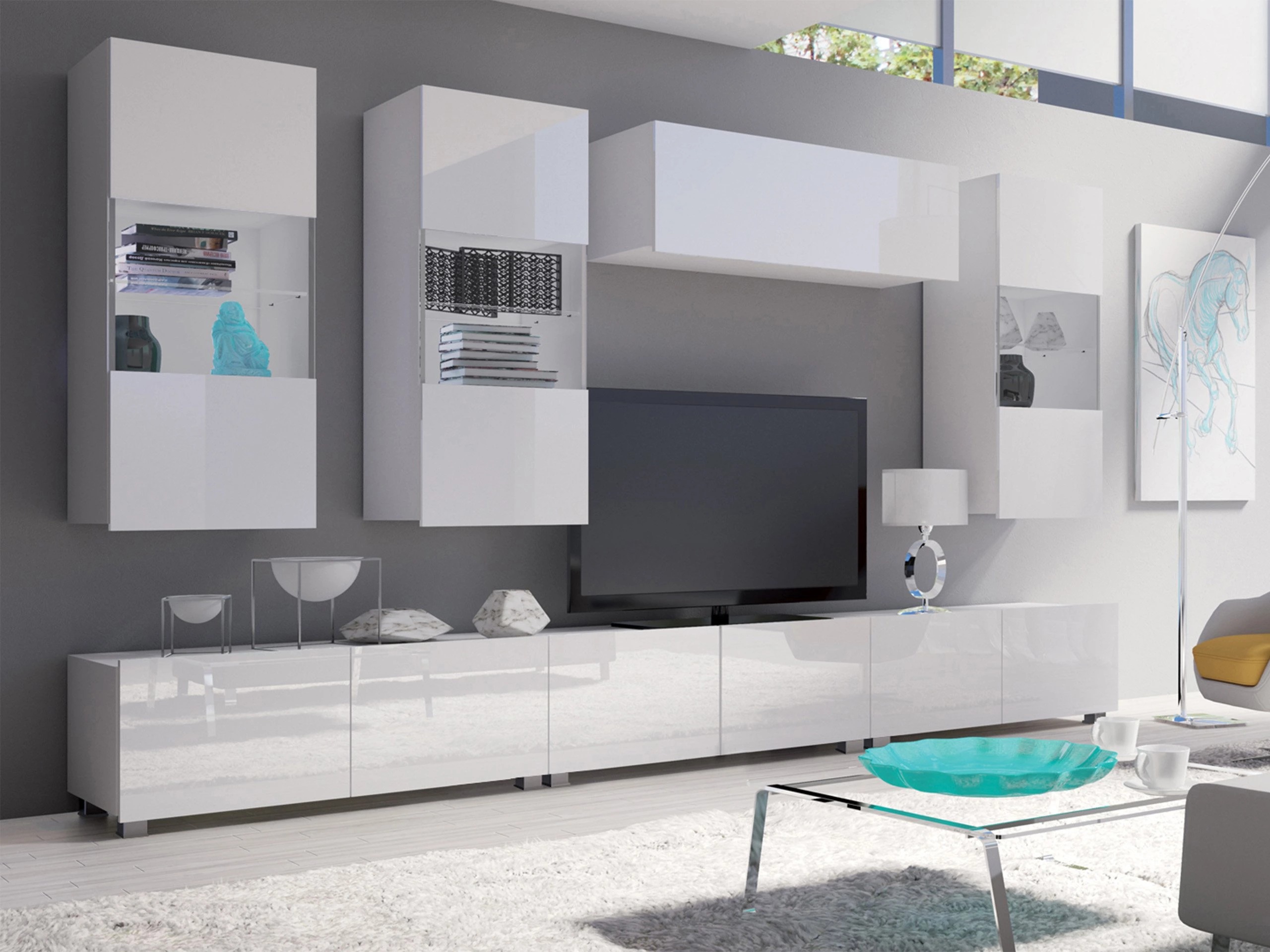 Armoire murale Remus I (Blanc + Blanc brillant)