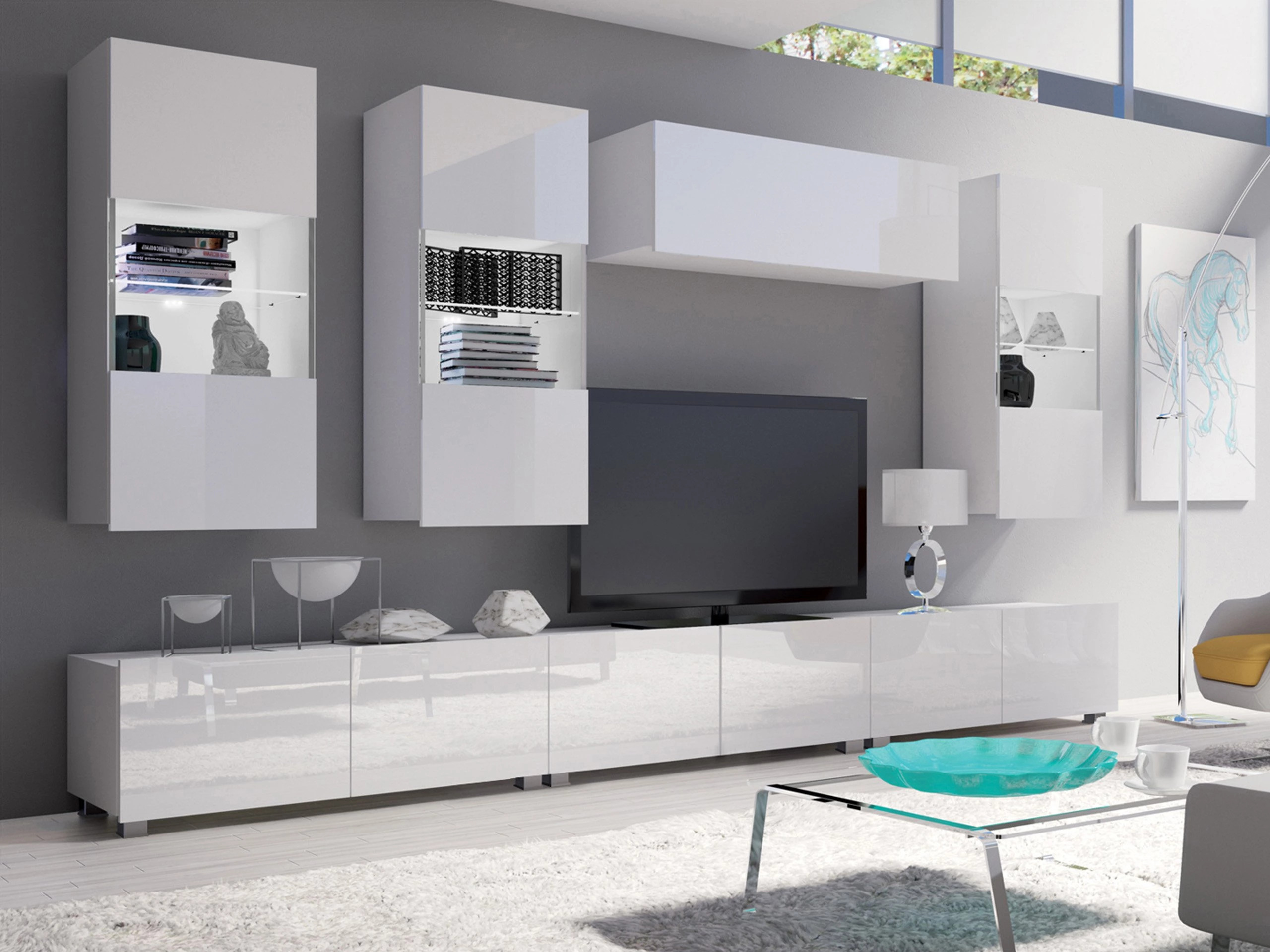 Armoire murale Remus I (Blanc + Blanc brillant)