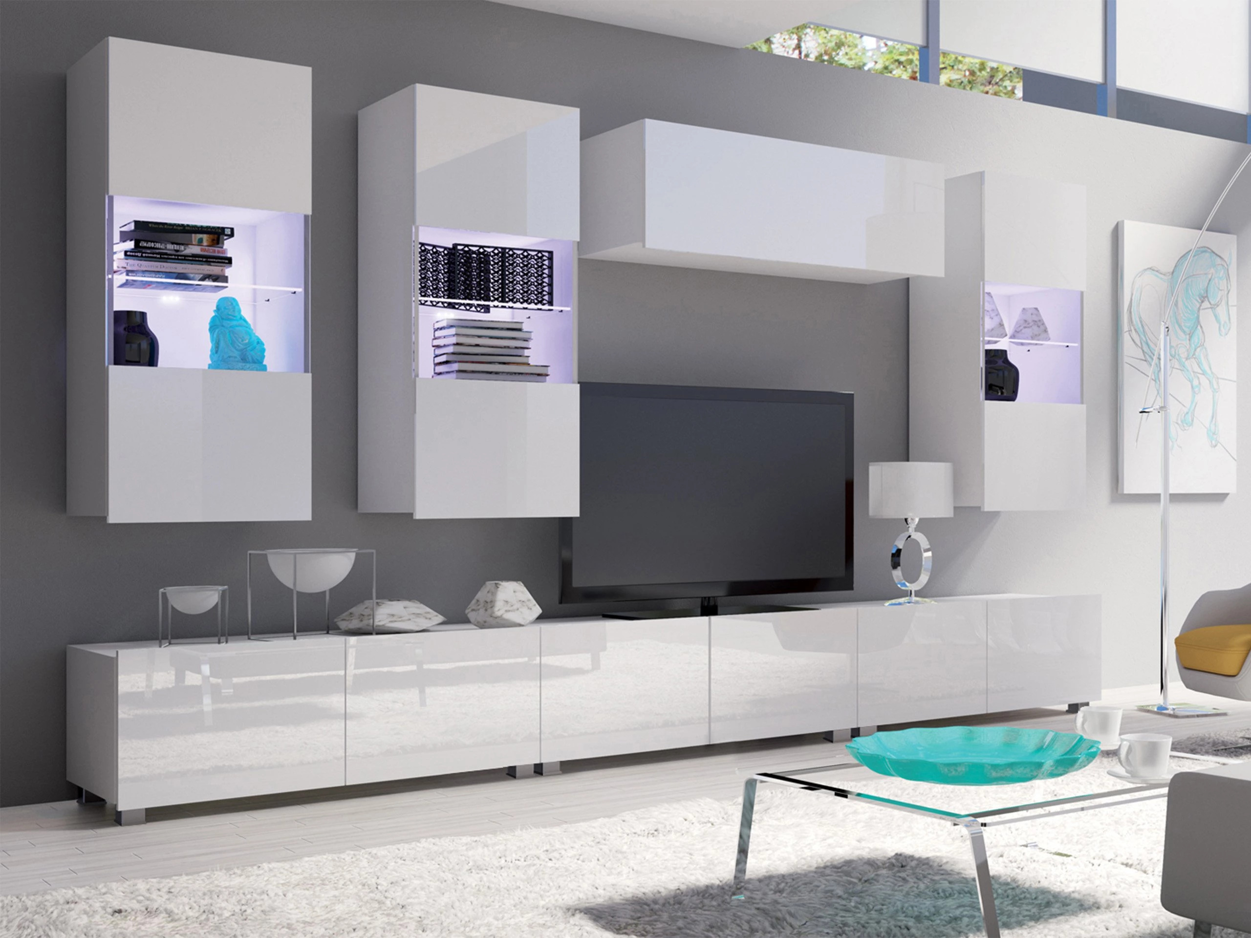 Armoire murale Remus I (Blanc + Blanc brillant)