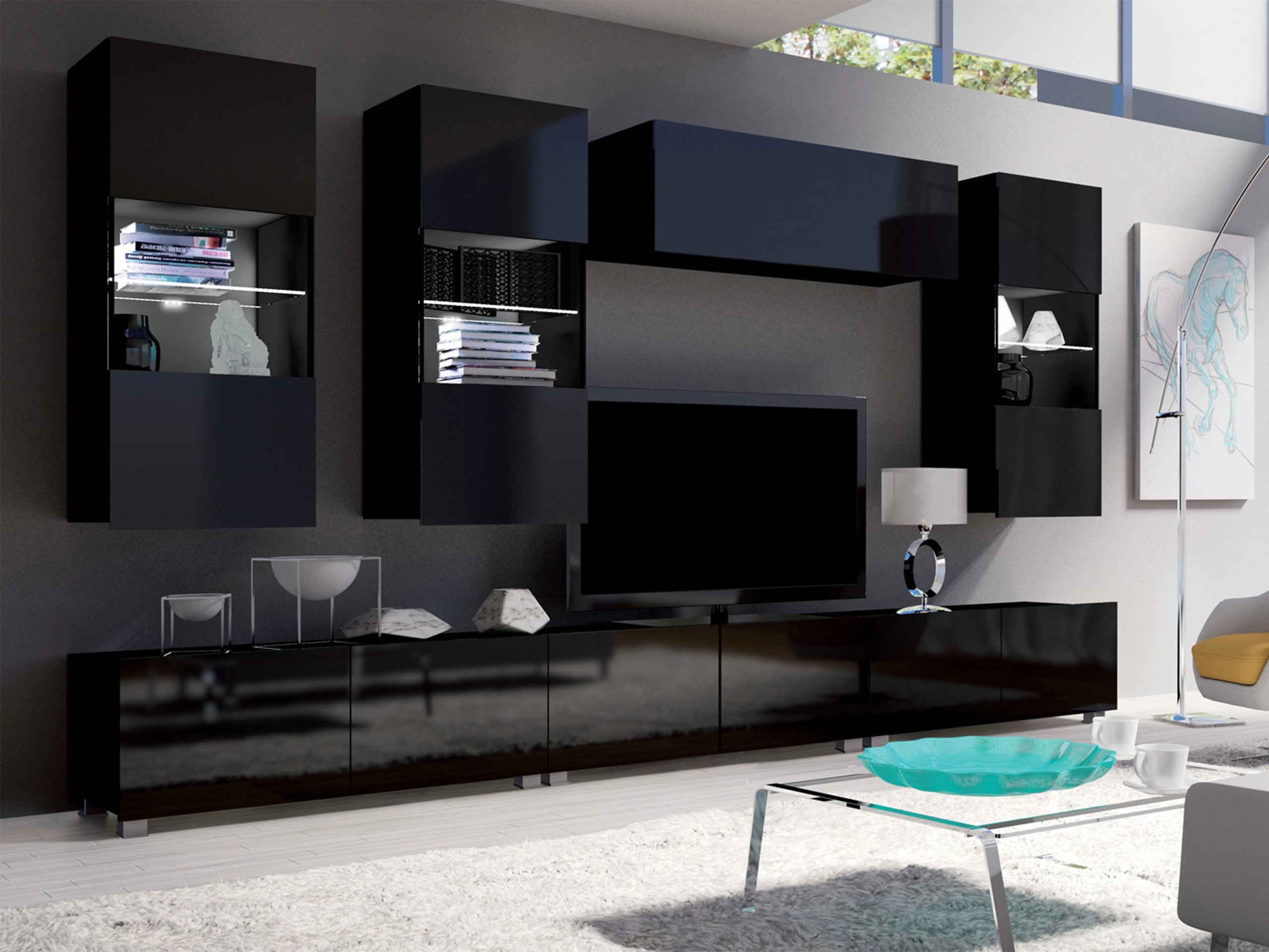 Armoire murale Remus I (Noir + Noir brillant)