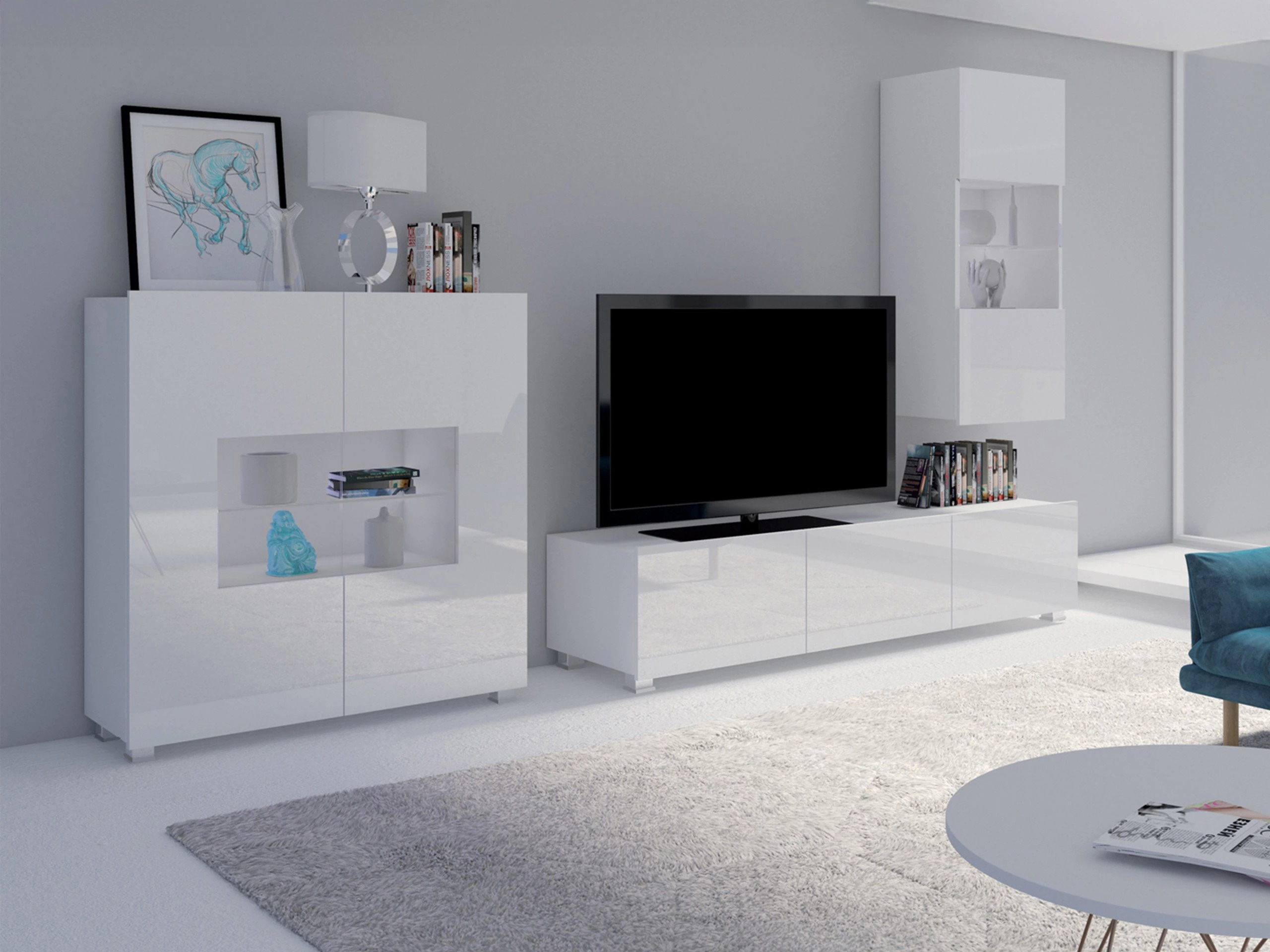 Meuble TV Remus (Blanc + Blanc brillant)