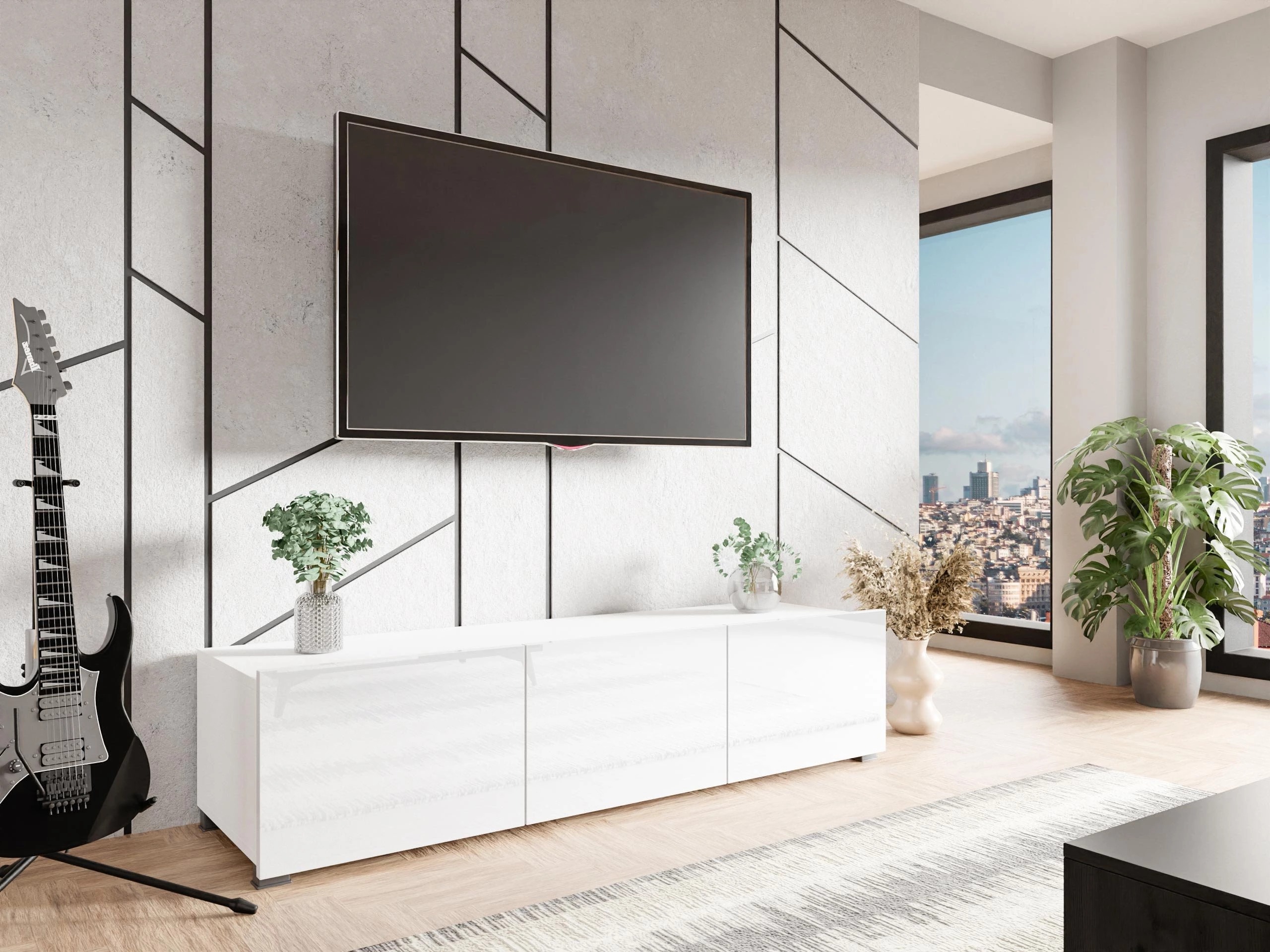 Meuble TV Remus (Blanc + Blanc brillant)