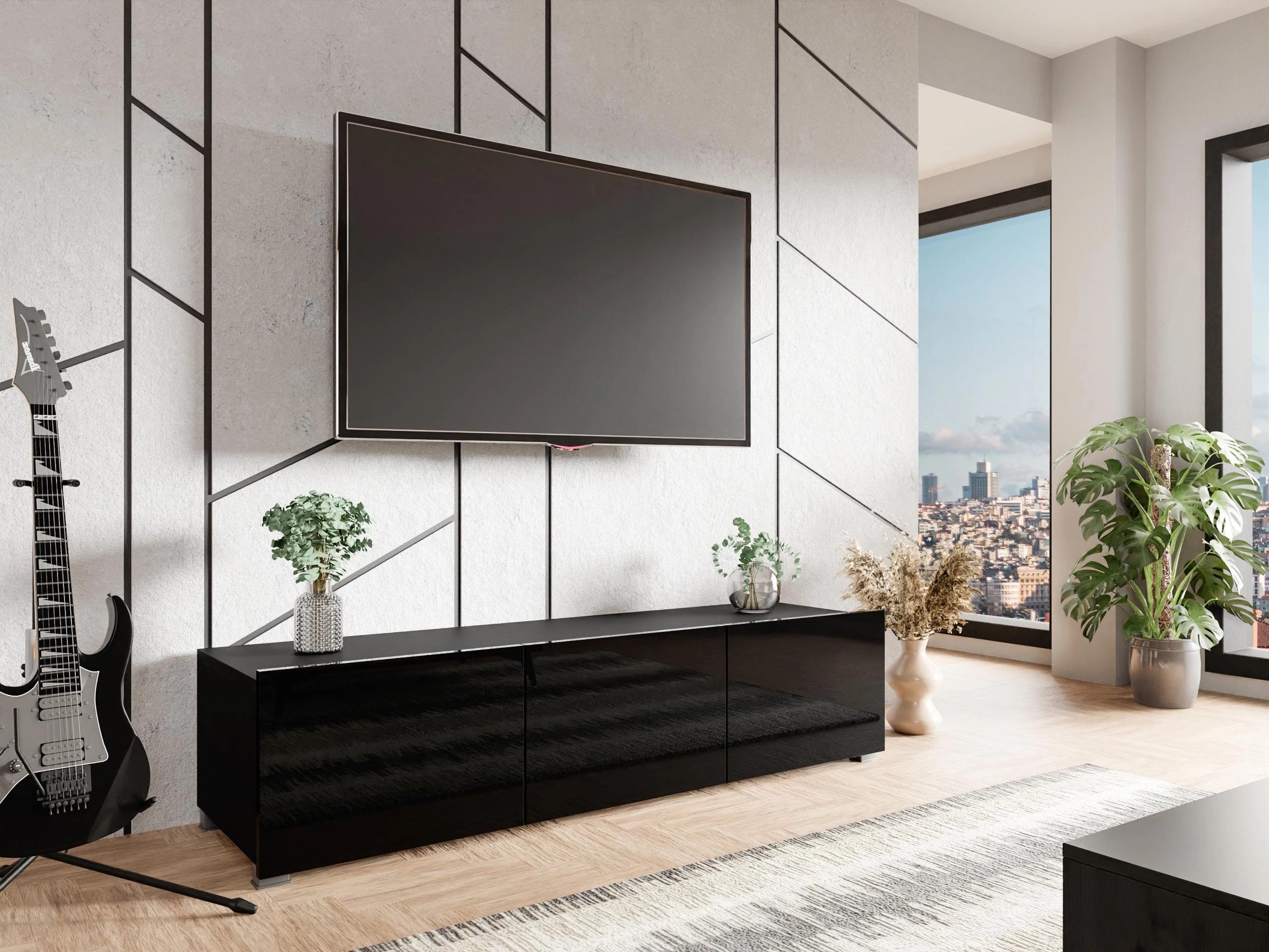 Meuble TV Remus (Noir + Noir brillant)