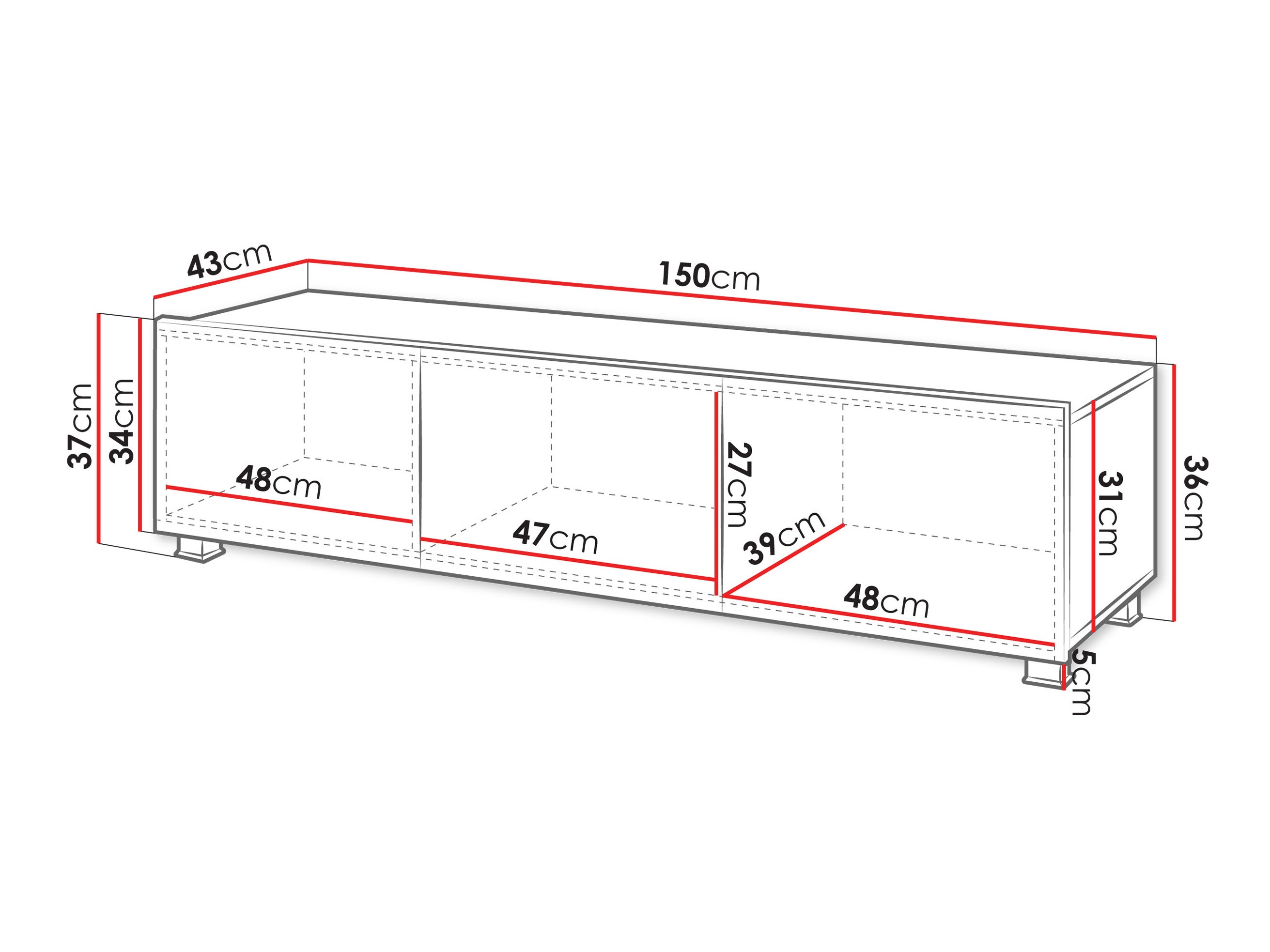 Meuble TV Tivdalu 103 (Noir + Noir brillant)