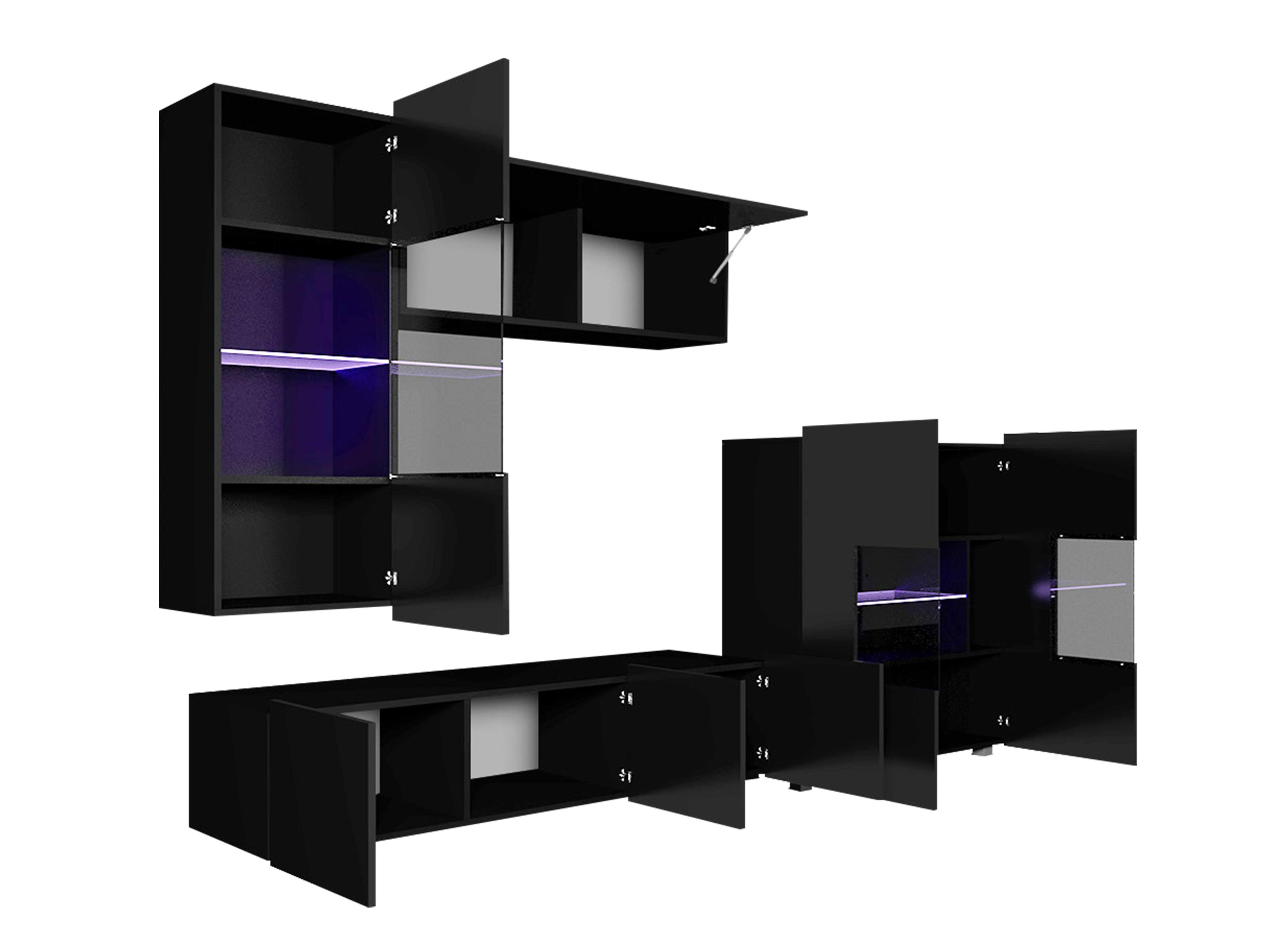 Ensemble de salon Remus III (Noir + Noir brillant + Blanc + Blanc brillant)
