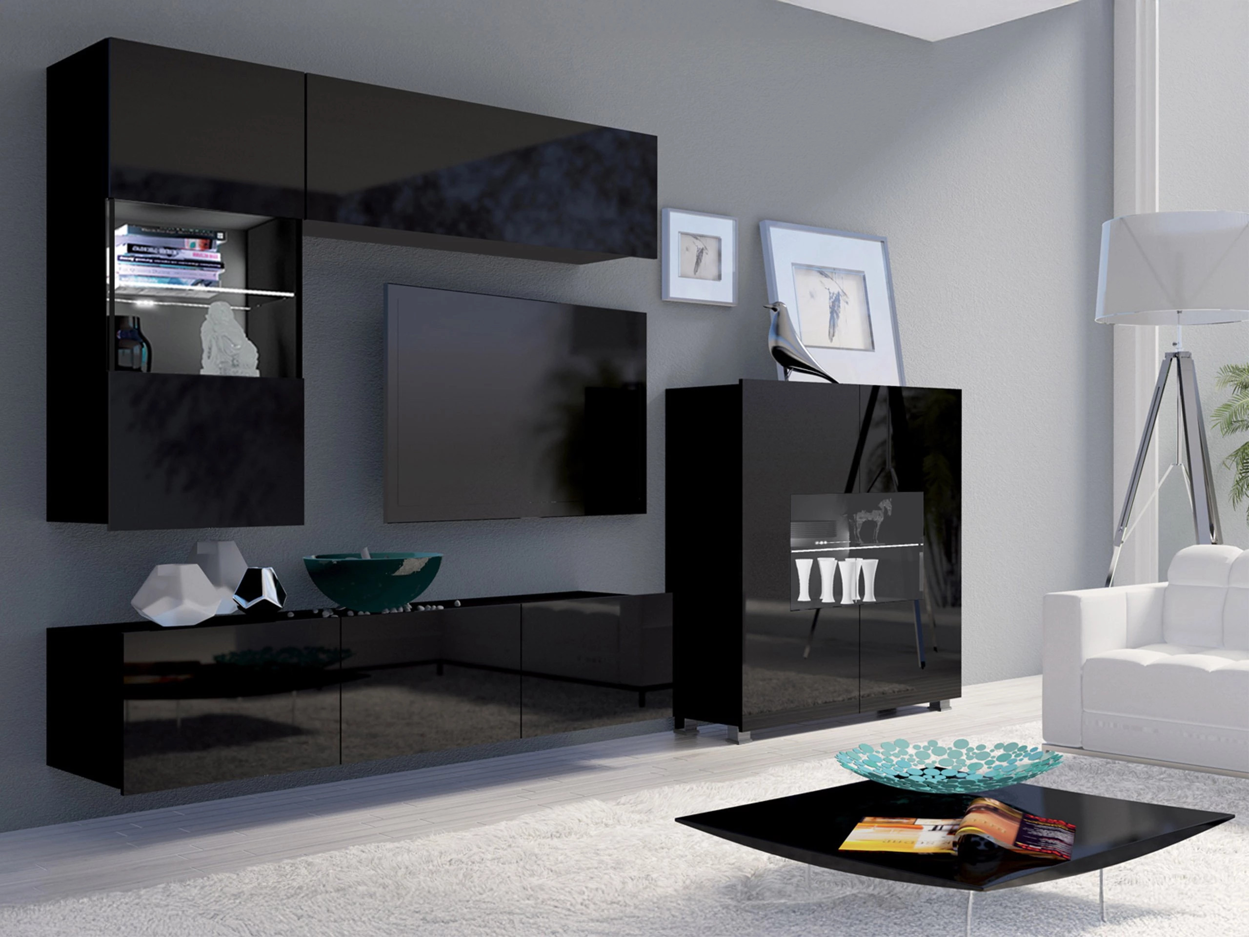 Ensemble de salon Remus III (Noir + Noir brillant)