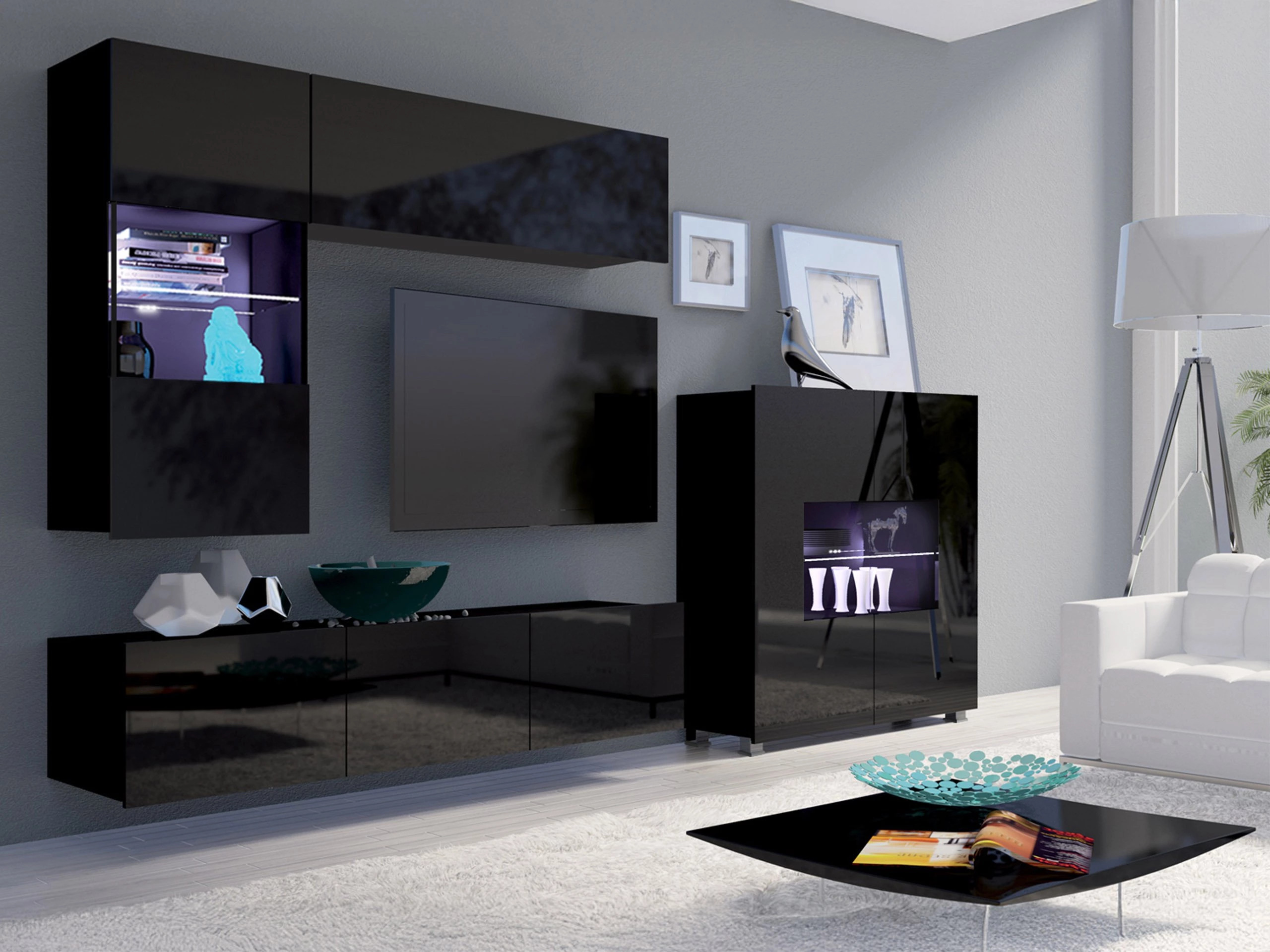 Ensemble de salon Remus III (Noir + Noir brillant)