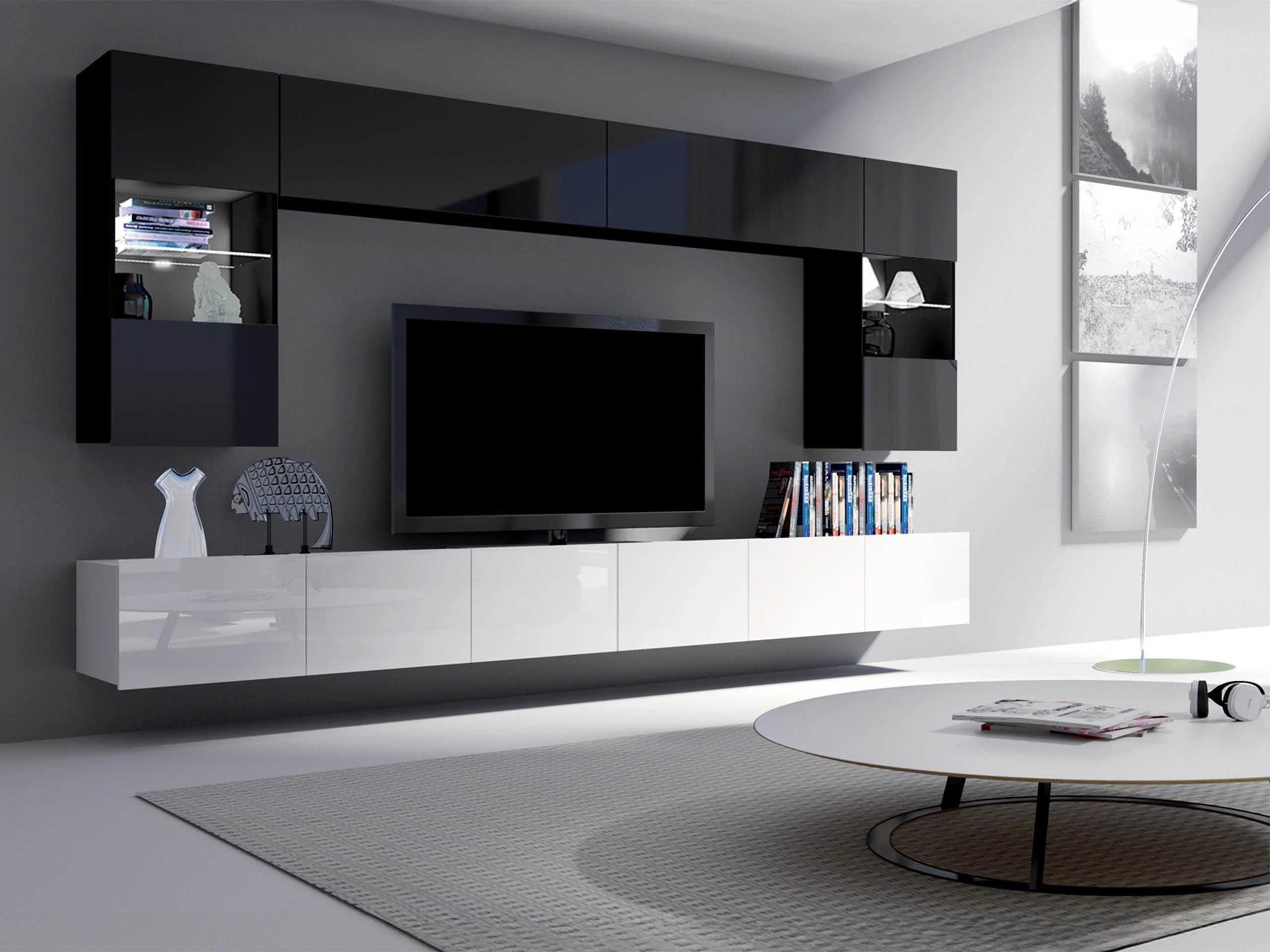 Ensemble de salon Remus I (Blanc brillant + Noir brillant)