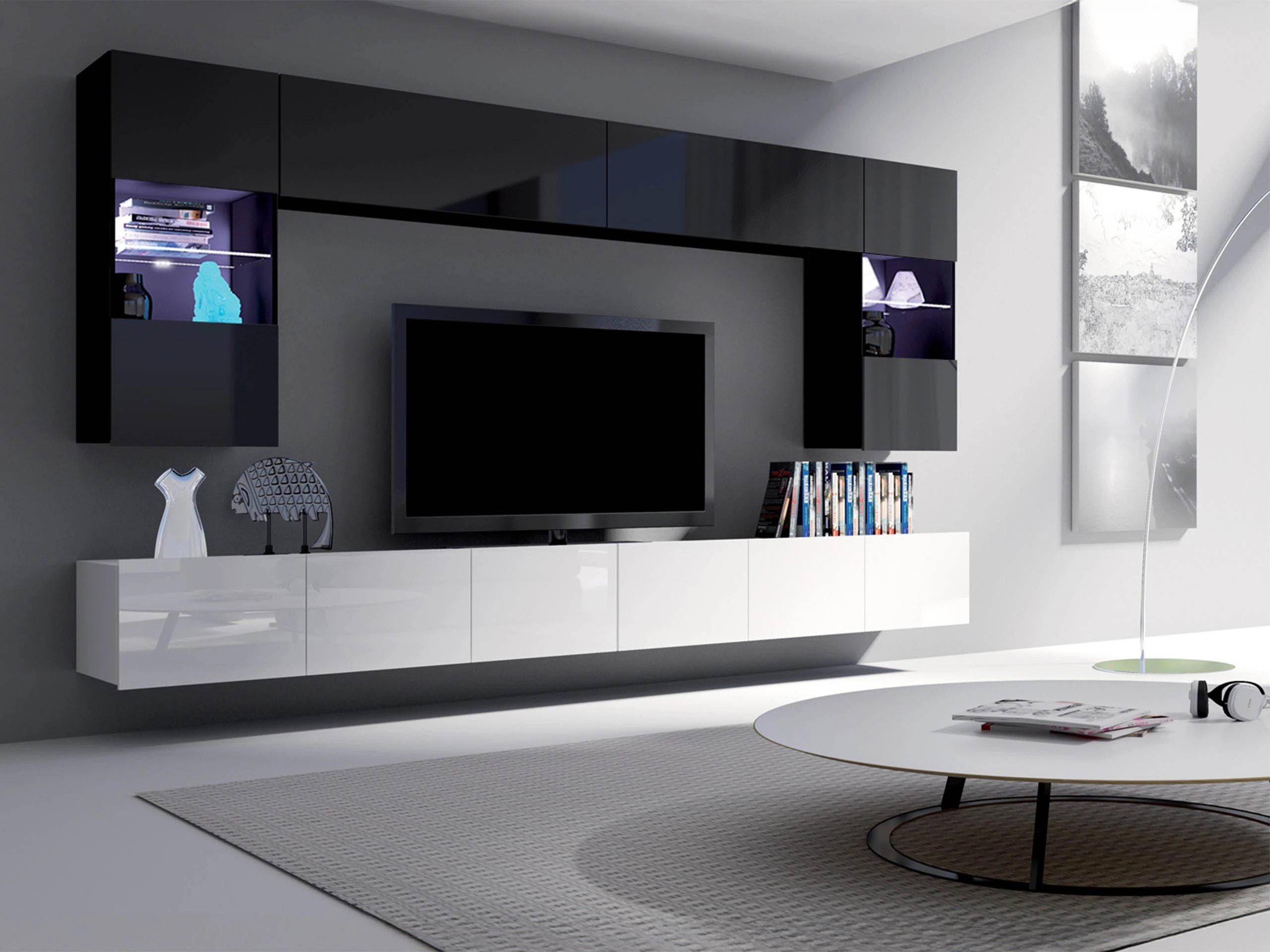 Ensemble de salon Remus I (Blanc brillant + Noir brillant)