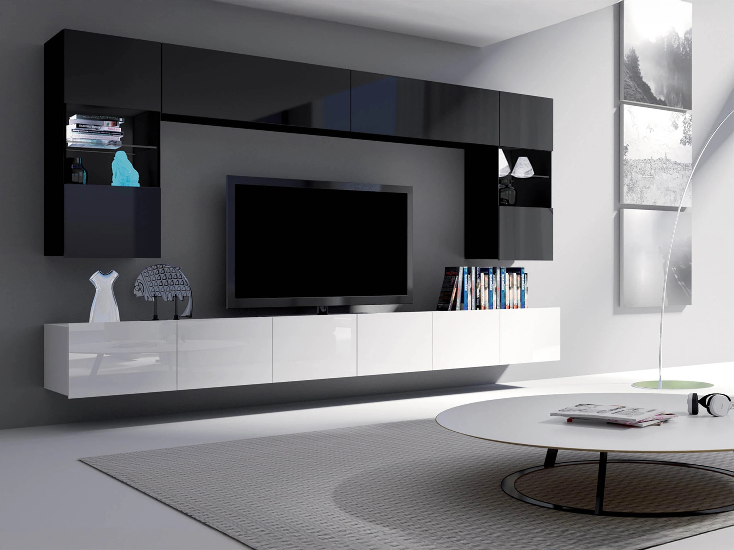 Ensemble de salon Remus I (Blanc brillant + Noir brillant)