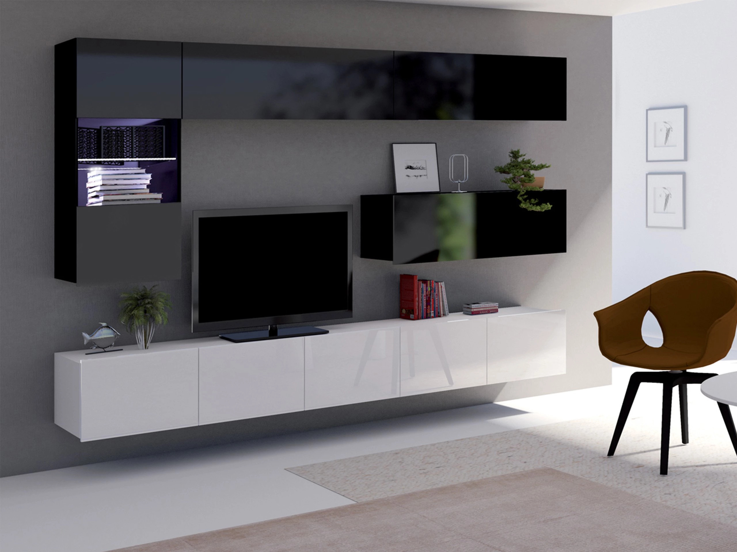 Ensemble de salon Remus IV (Blanc + Blanc brillant + Noir + Noir brillant)