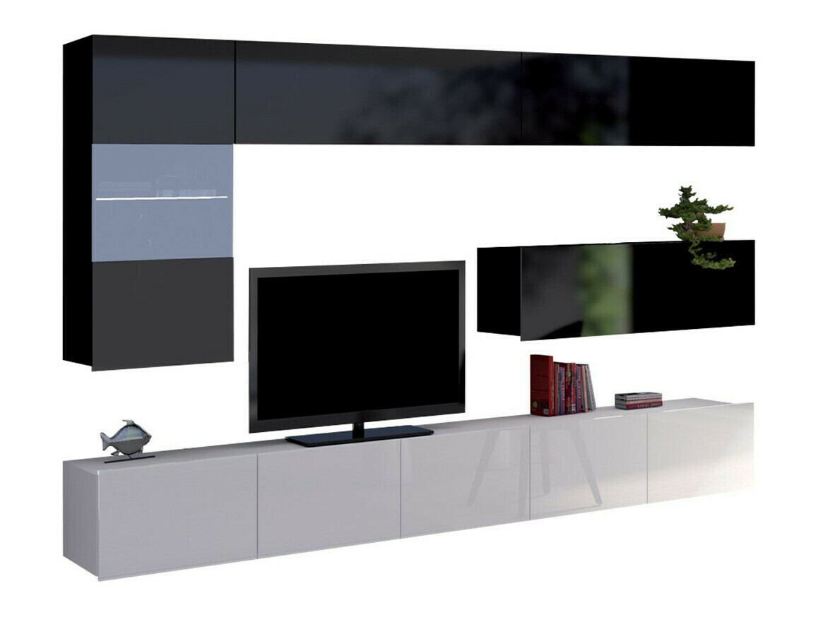 Ensemble de salon Remus IV (Blanc + Blanc brillant + Noir + Noir brillant)