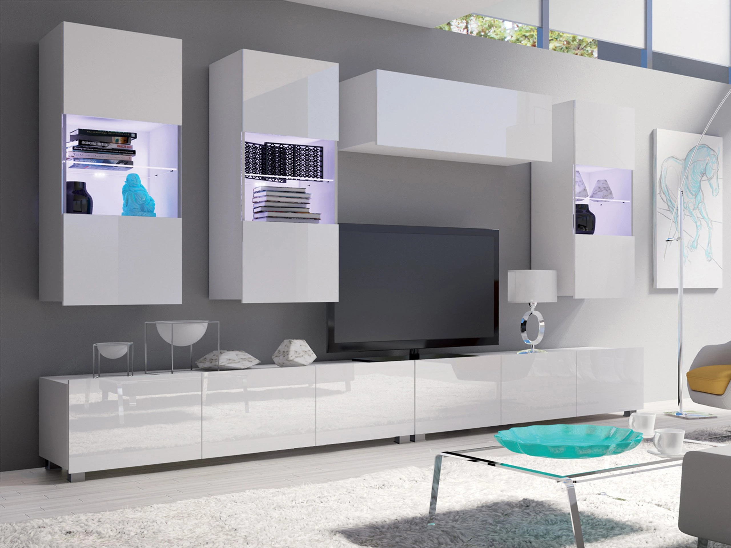 Ensemble de salon Remus V (Blanc + Blanc brillant)