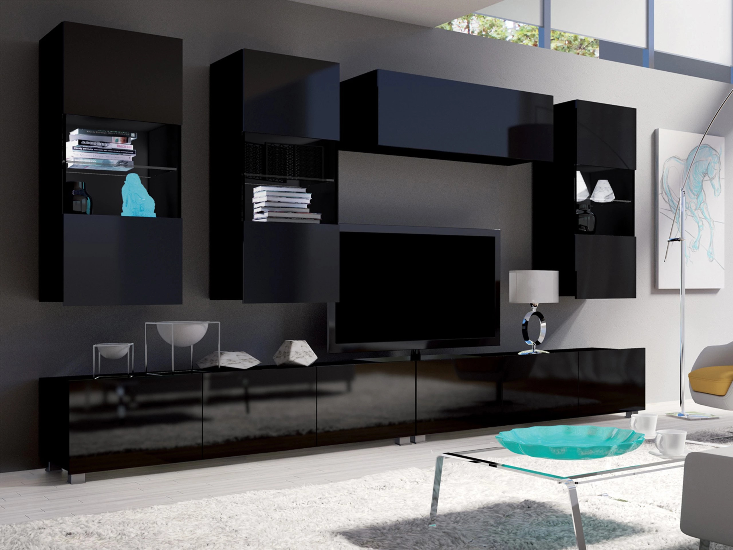 Ensemble de salon Remus V (Noir + Noir brillant)