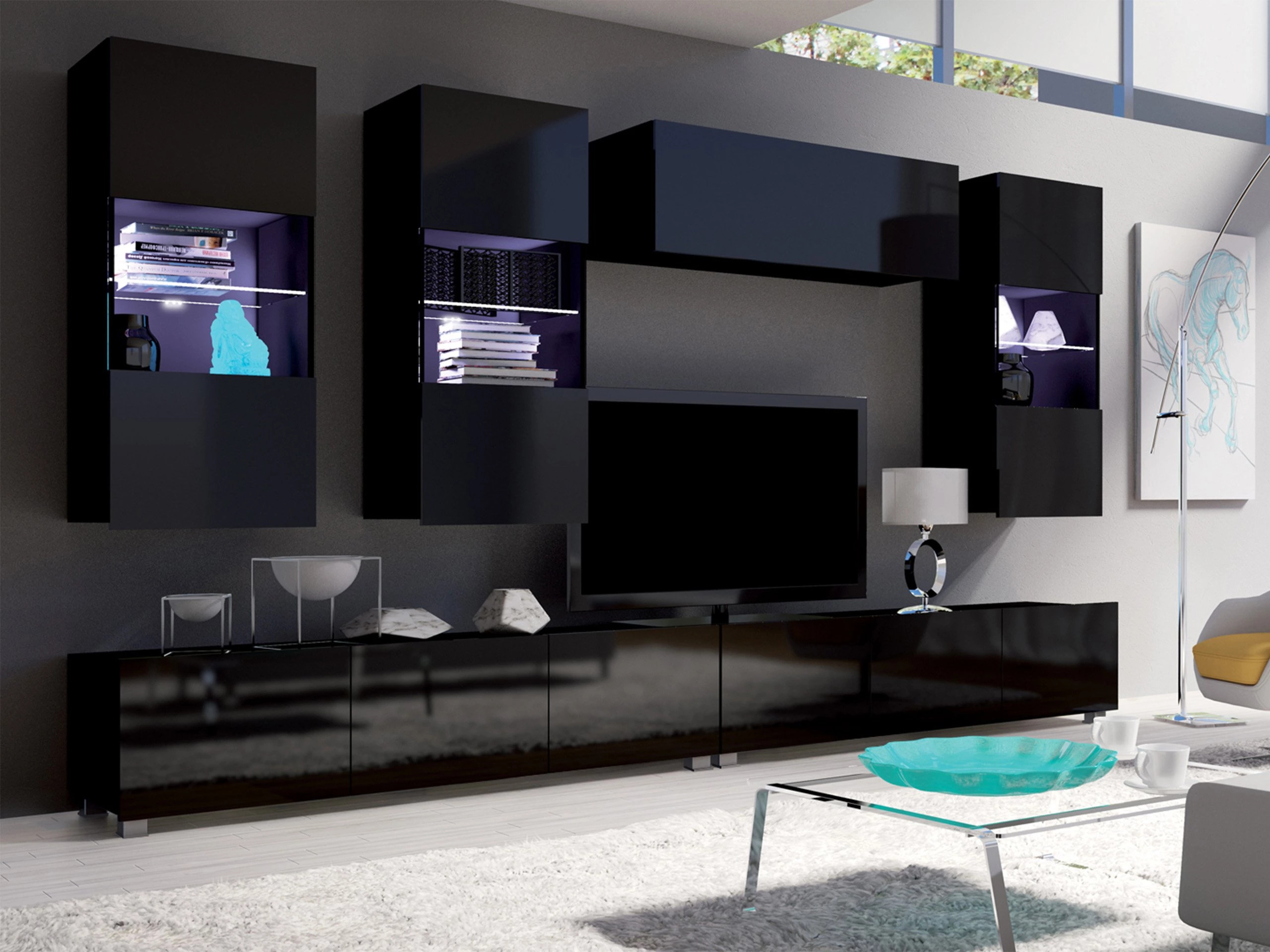Ensemble de salon Remus V (Noir + Noir brillant)