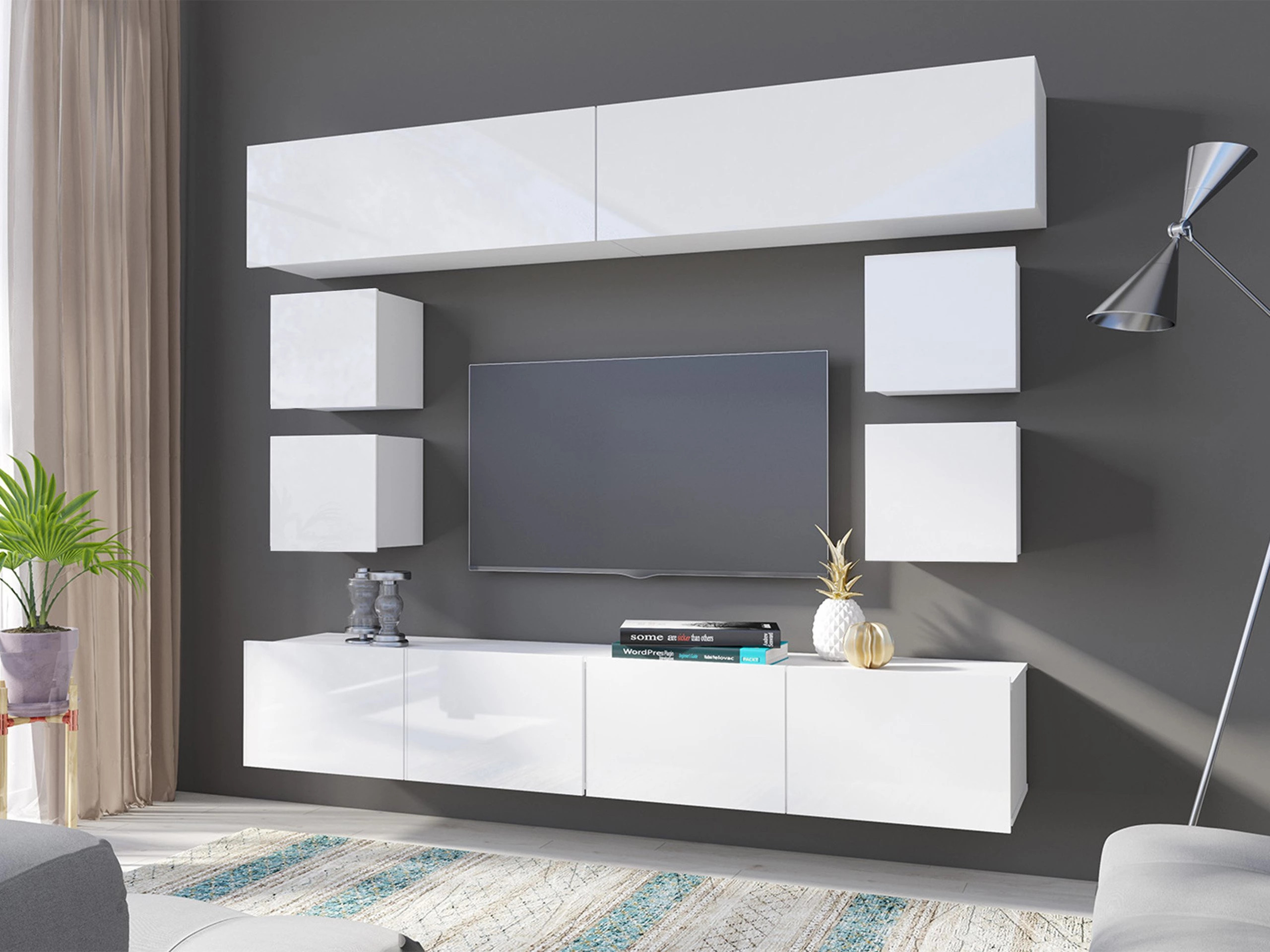 Armoire murale Remus II (Blanc + Blanc brillant)