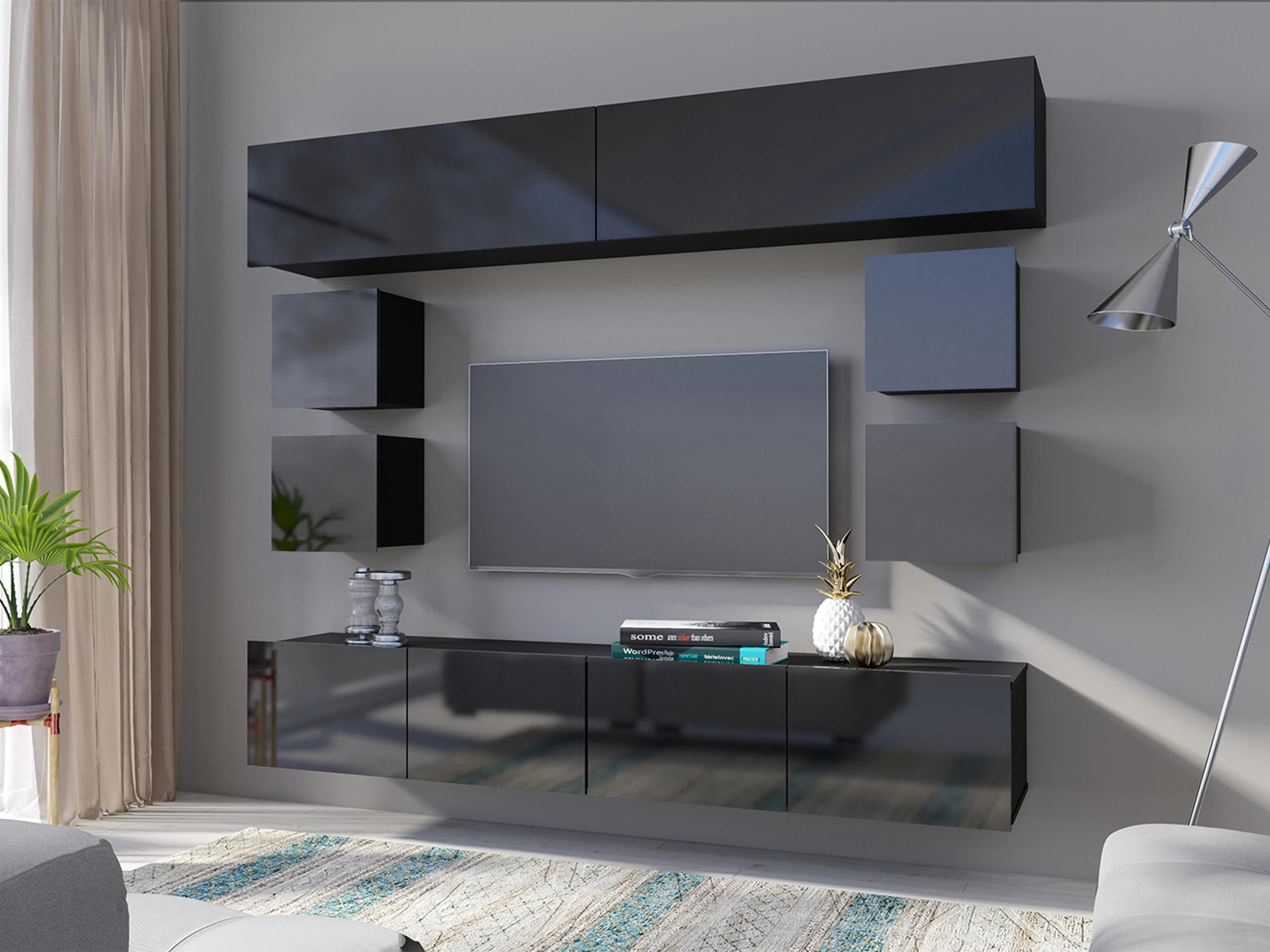 Armoire murale Remus II (Noir + Noir brillant)