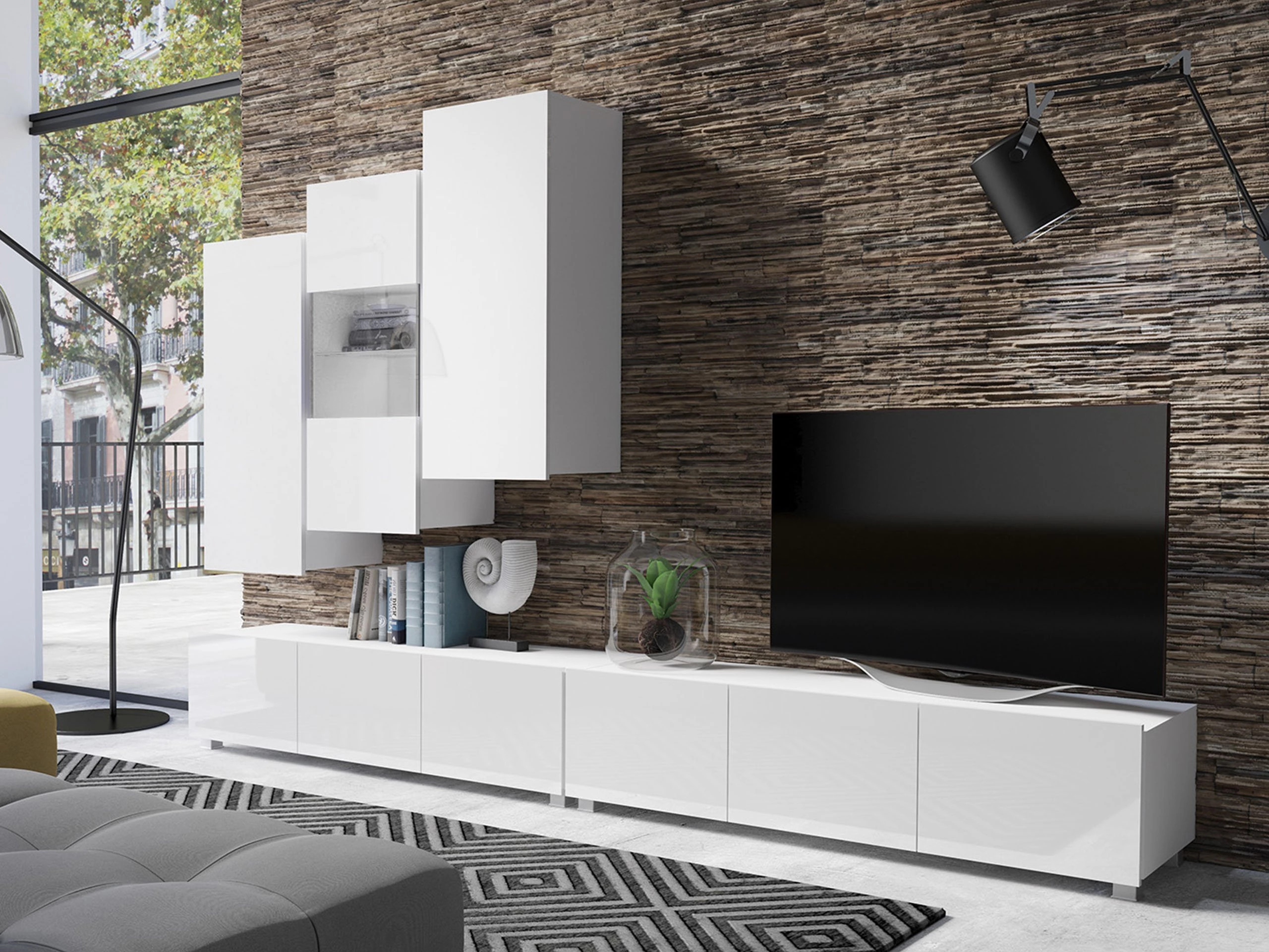 Armoire murale Remus III (Blanc + Blanc brillant)