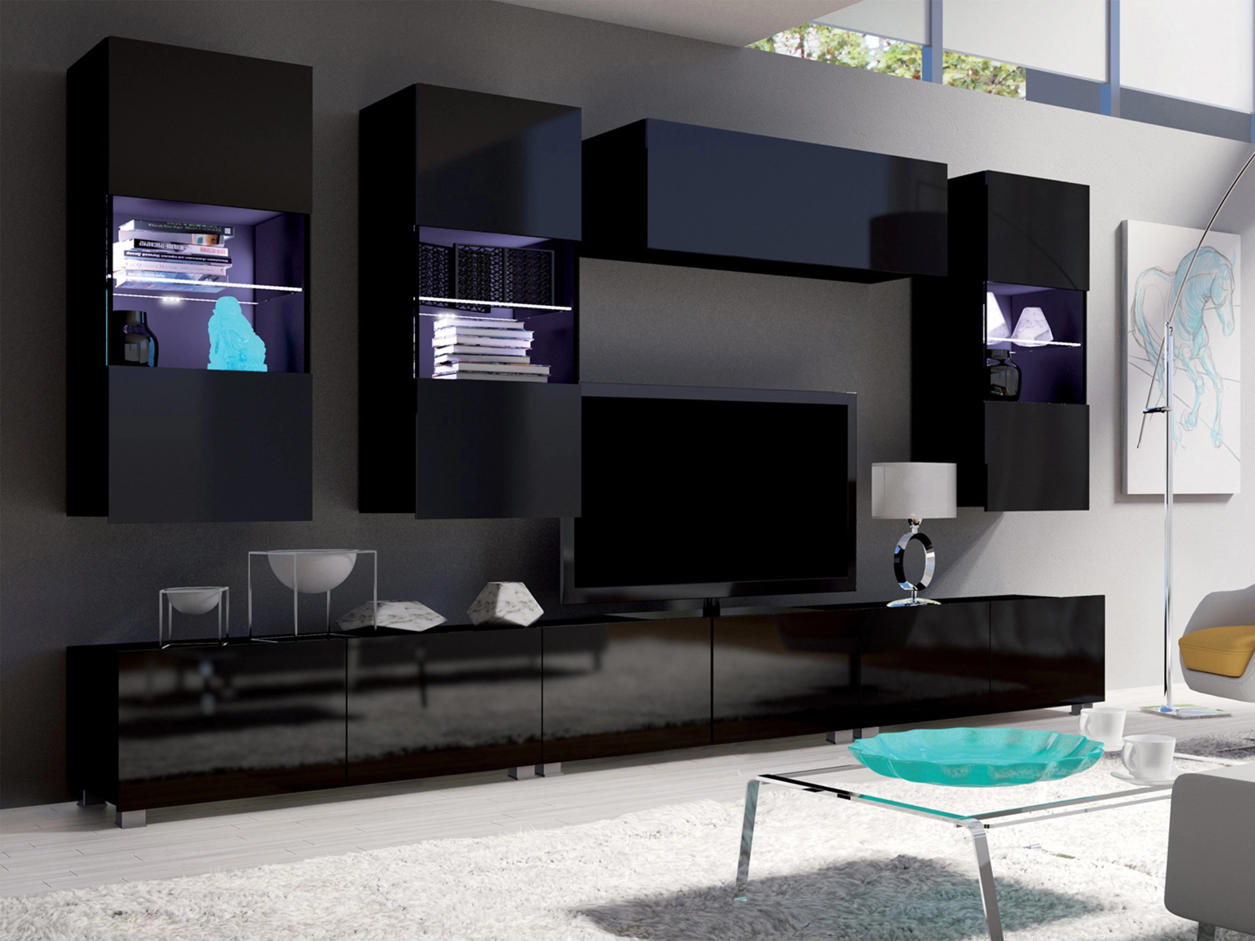 Ensemble de salon Remus XI (Noir + Noir brillant)