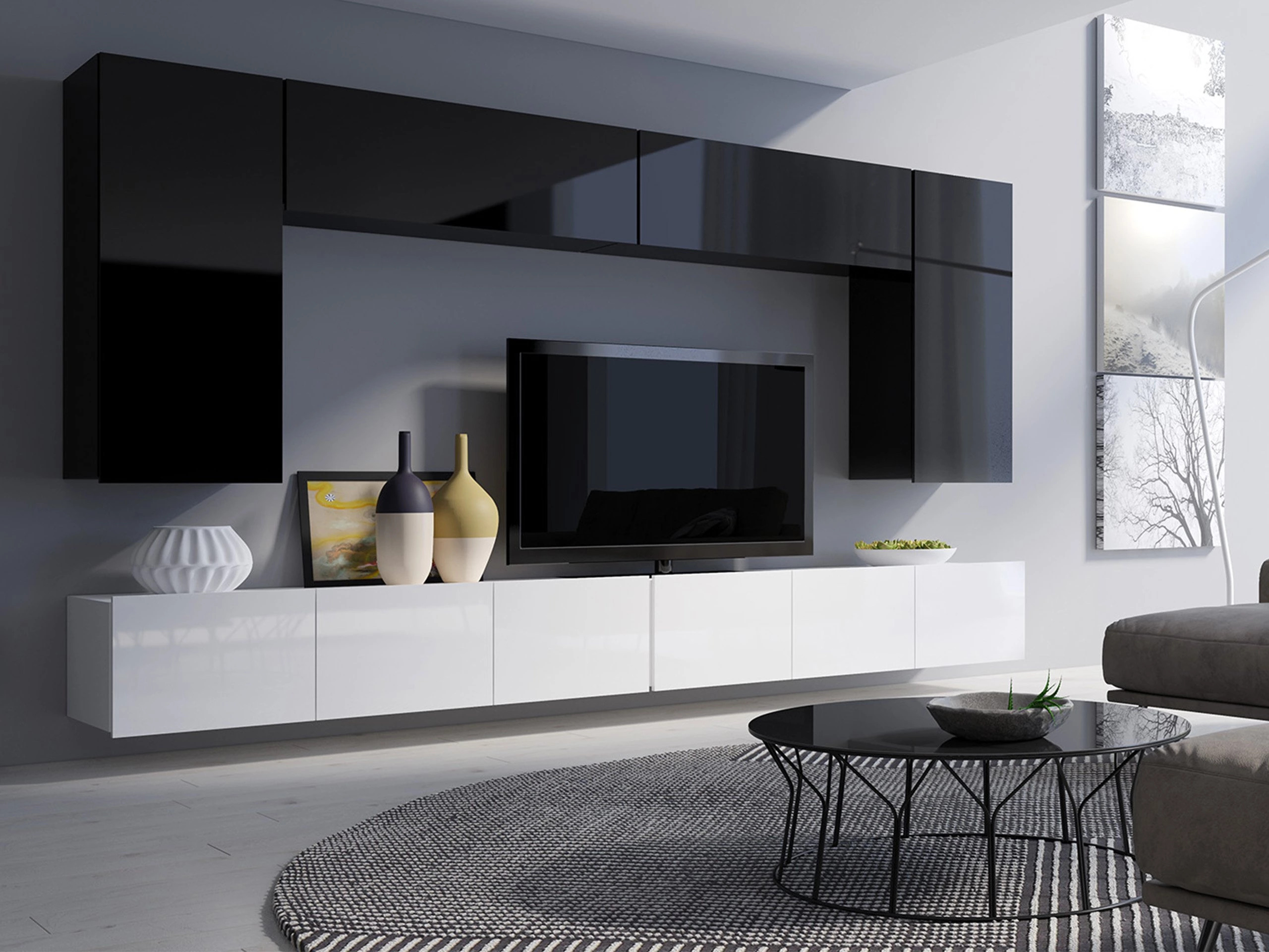 Ensemble de salon Remus XIII (Noir + Noir brillant + Blanc + Blanc brillant)
