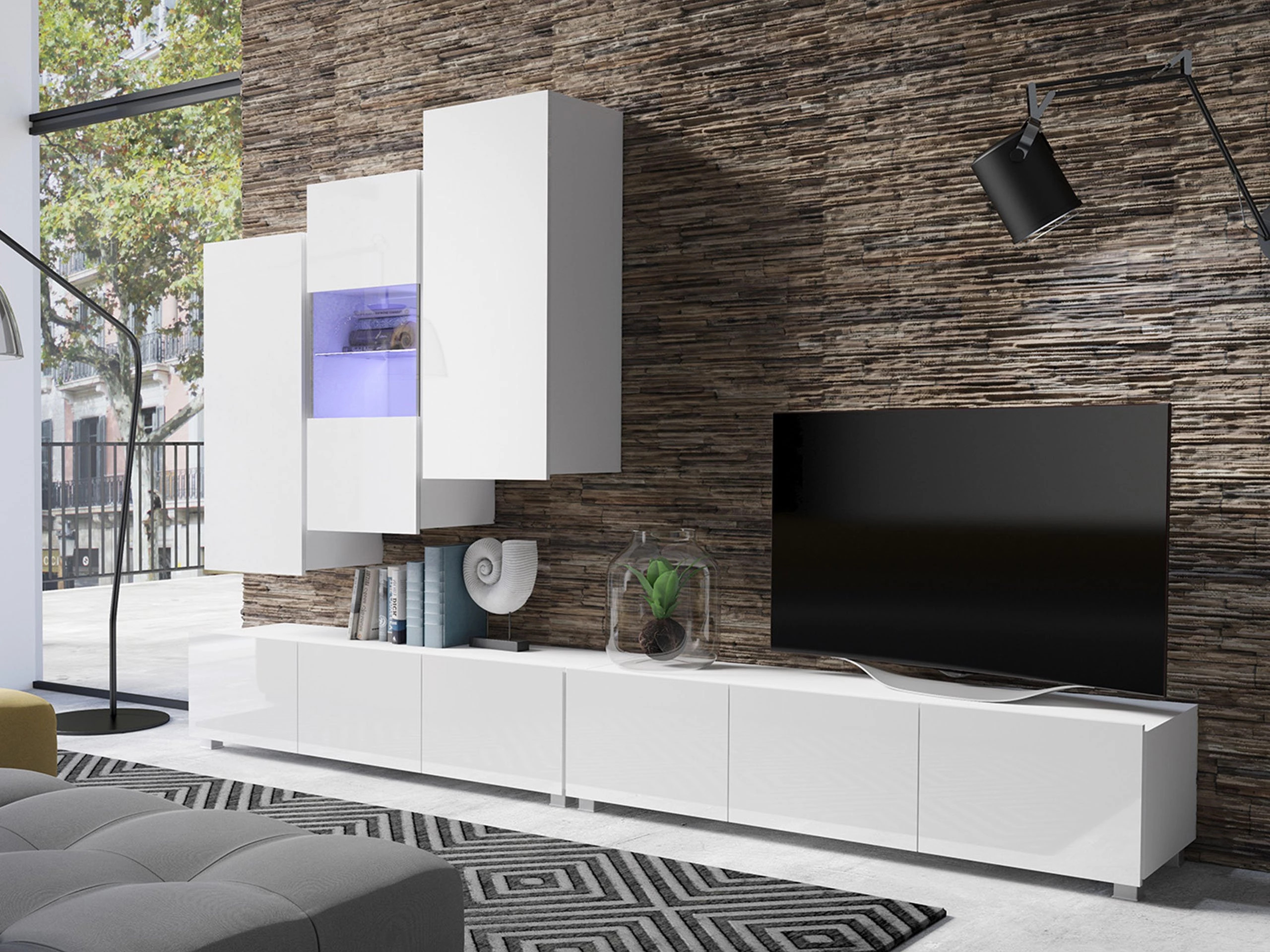 Ensemble de salon Remus XVII (Blanc + Blanc brillant)
