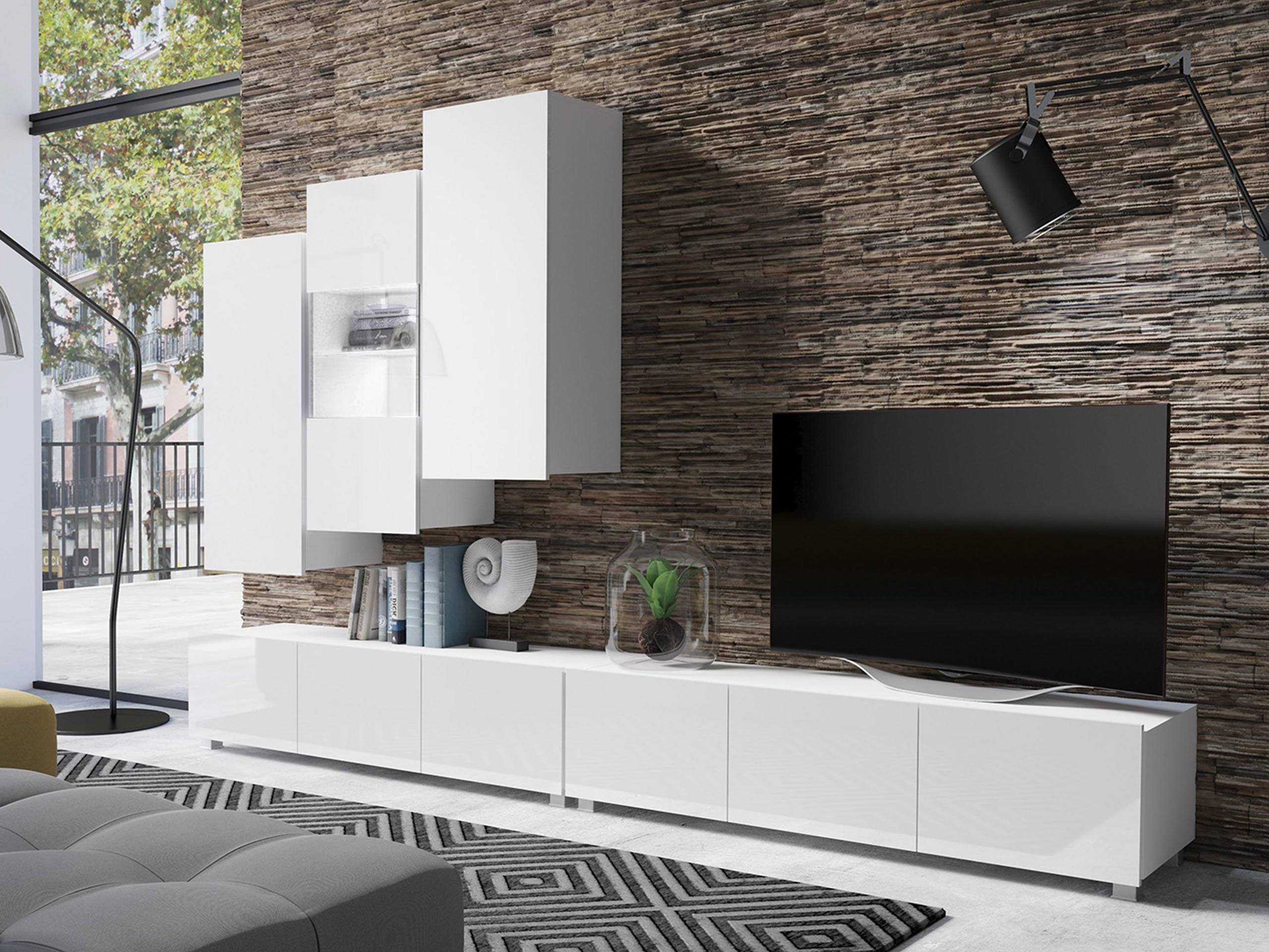 Ensemble de salon Remus XVII (Blanc + Blanc brillant)
