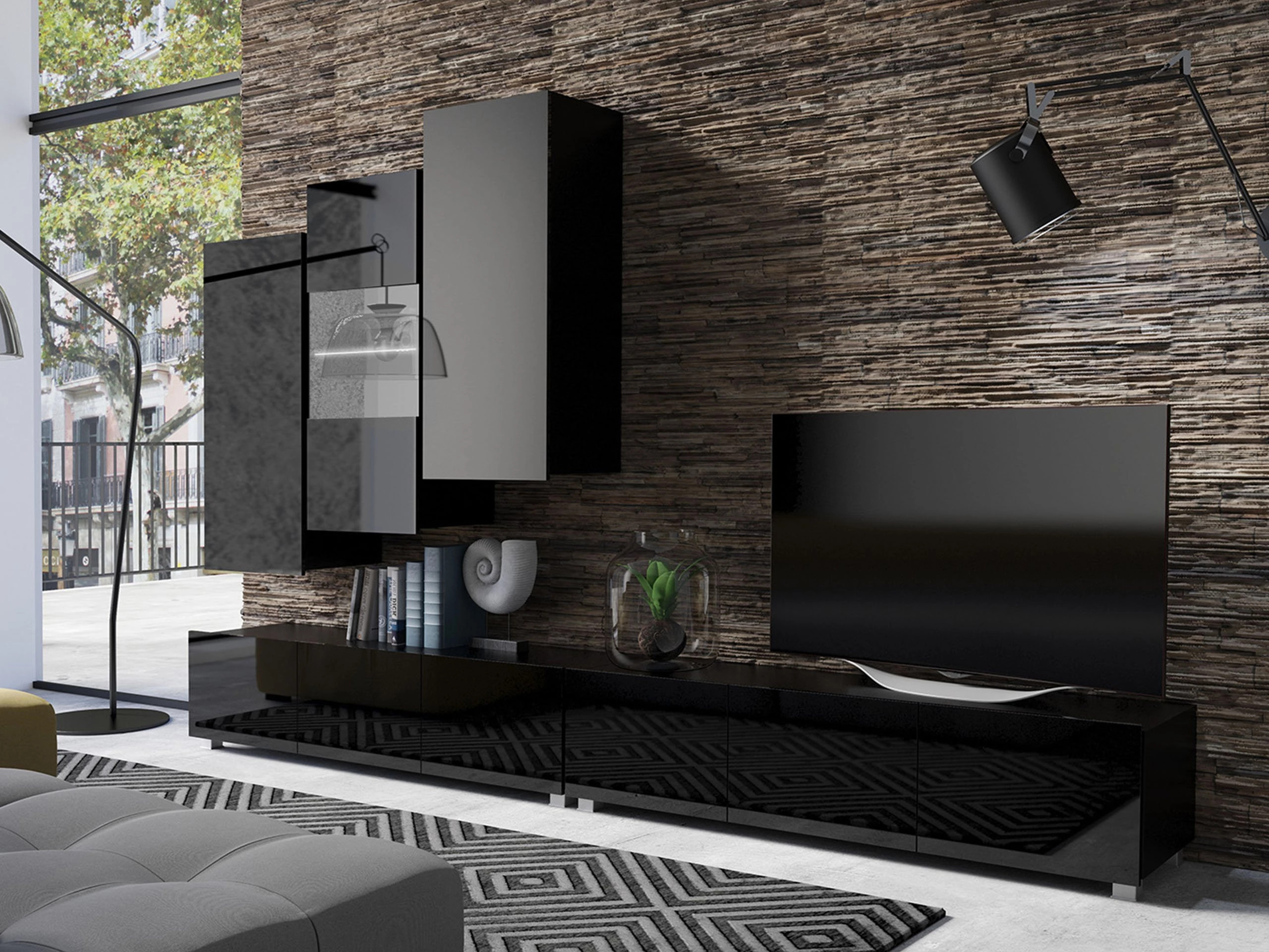 Ensemble de salon Remus XVII (Noir + Noir brillant)