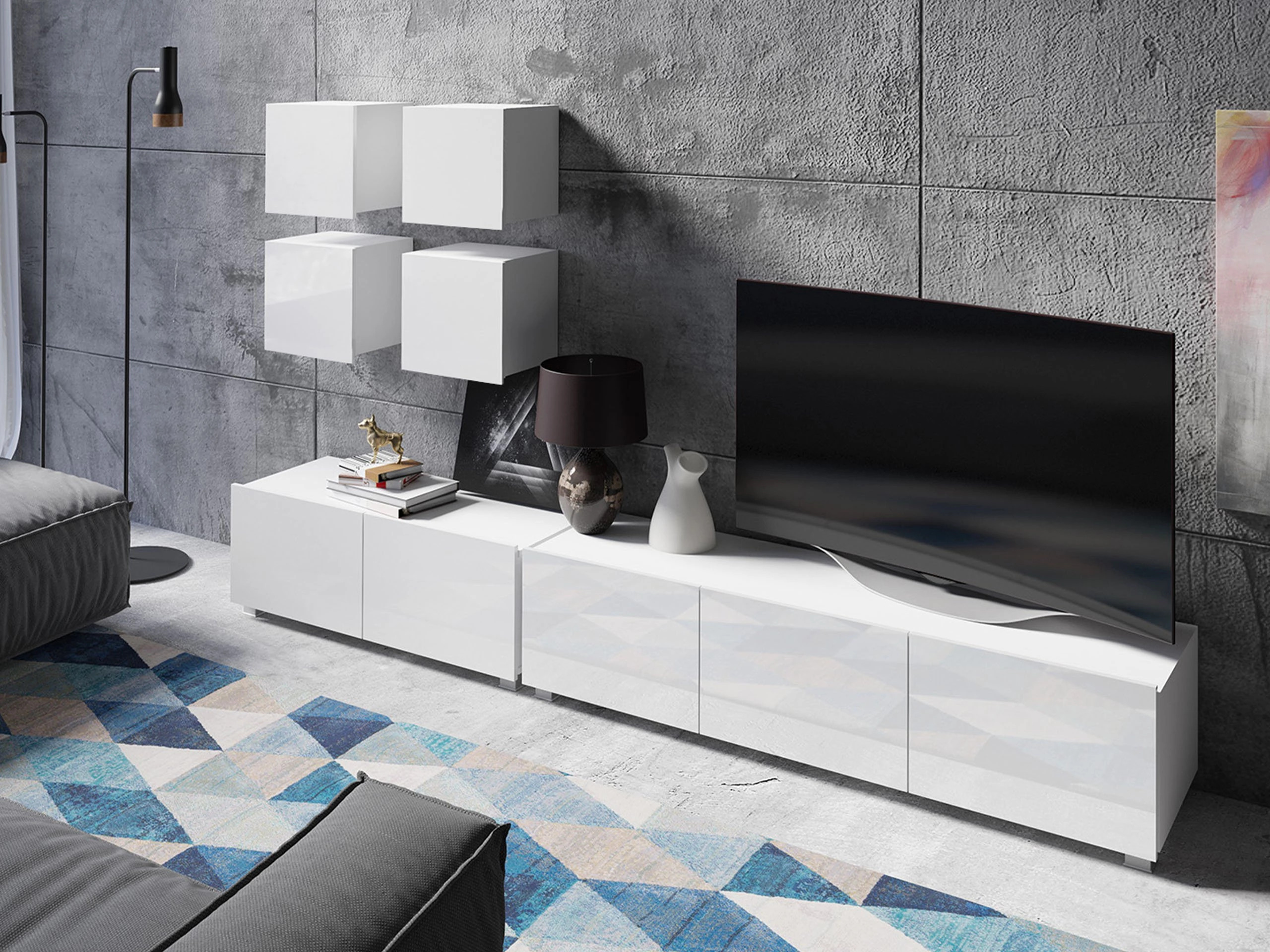 Ensemble de salon Remus XVIII (Blanc + Blanc brillant)