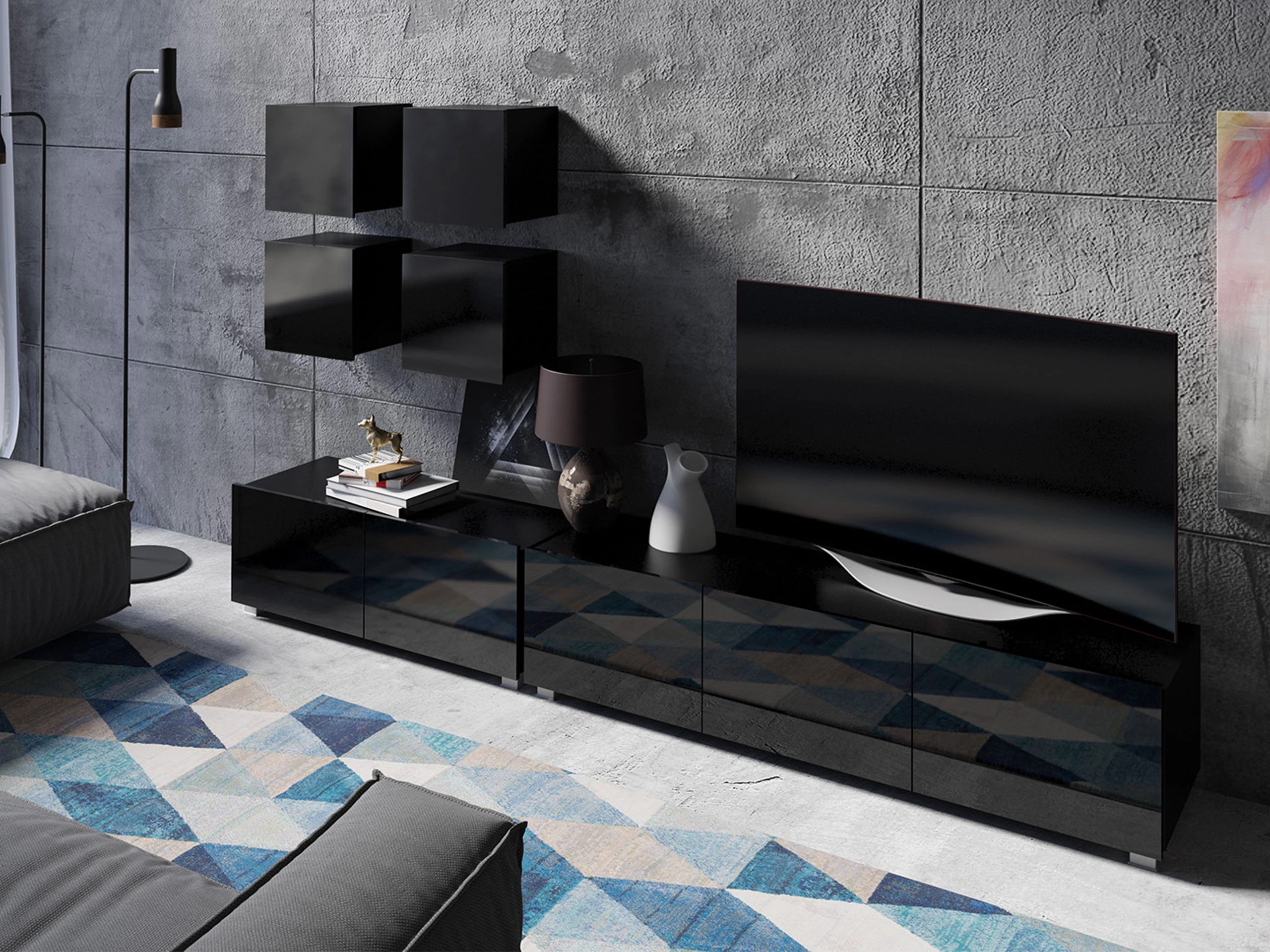 Ensemble de salon Tivdalu 132 (Noir + Noir brillant)