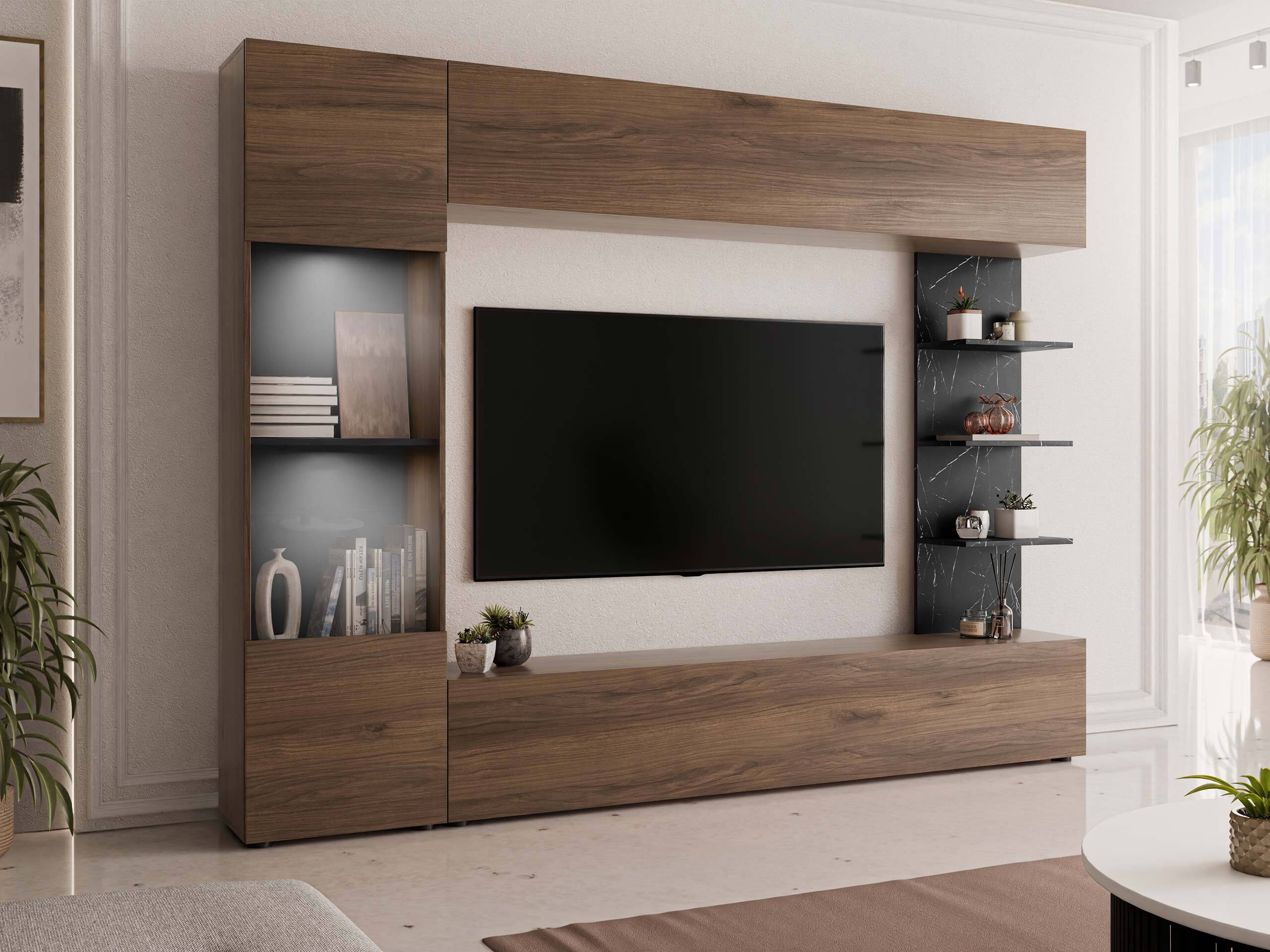 Ensemble de salon Comfivo Animus (Noyer + Marbre noir)