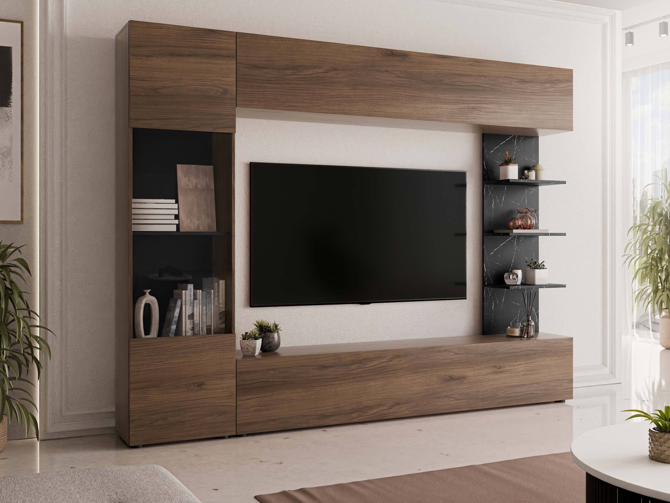 Ensemble de salon Comfivo Animus (Noyer + Marbre noir)