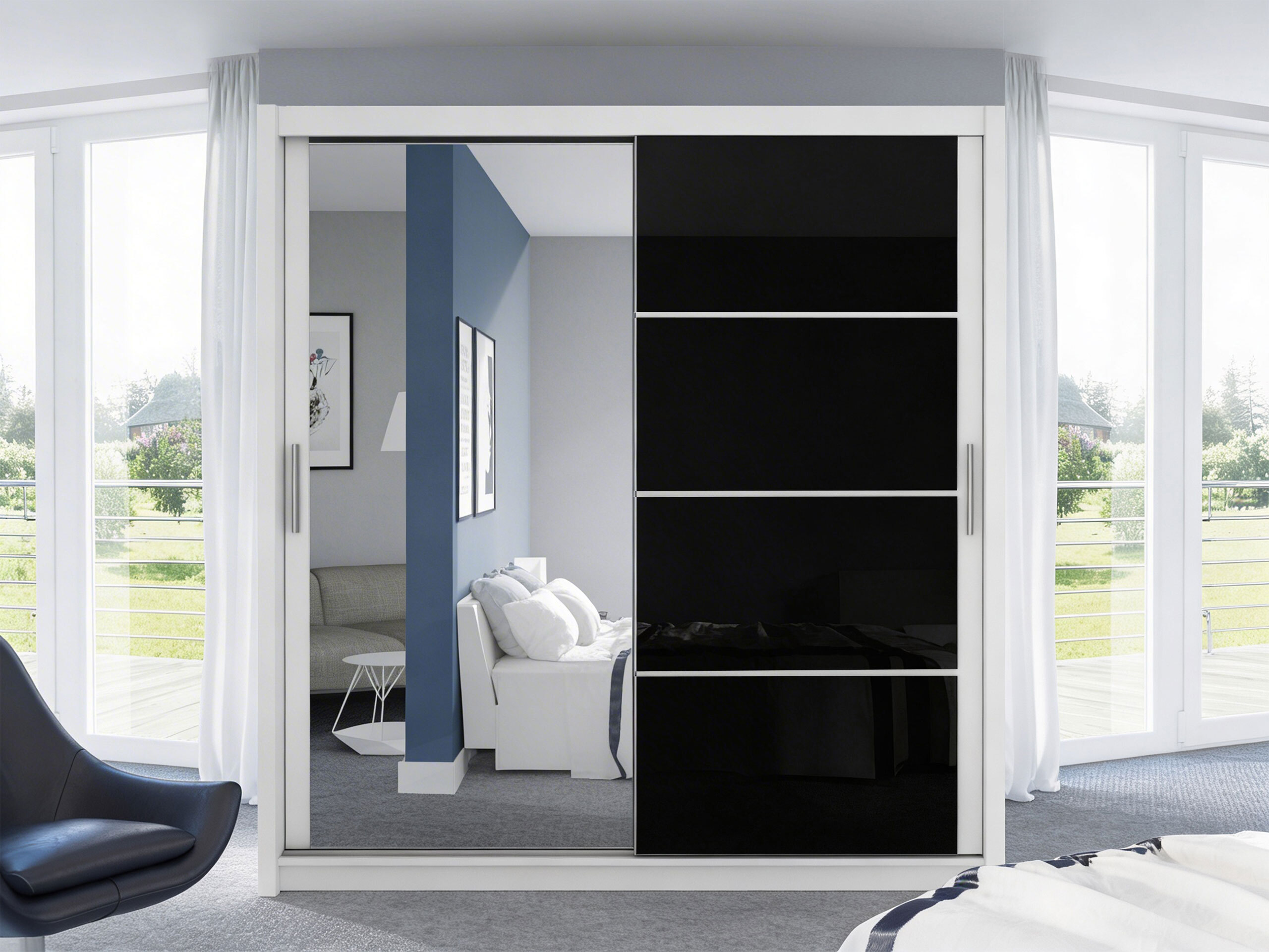 Armoire Honolulu 111 (Blanc + Noir brillant)