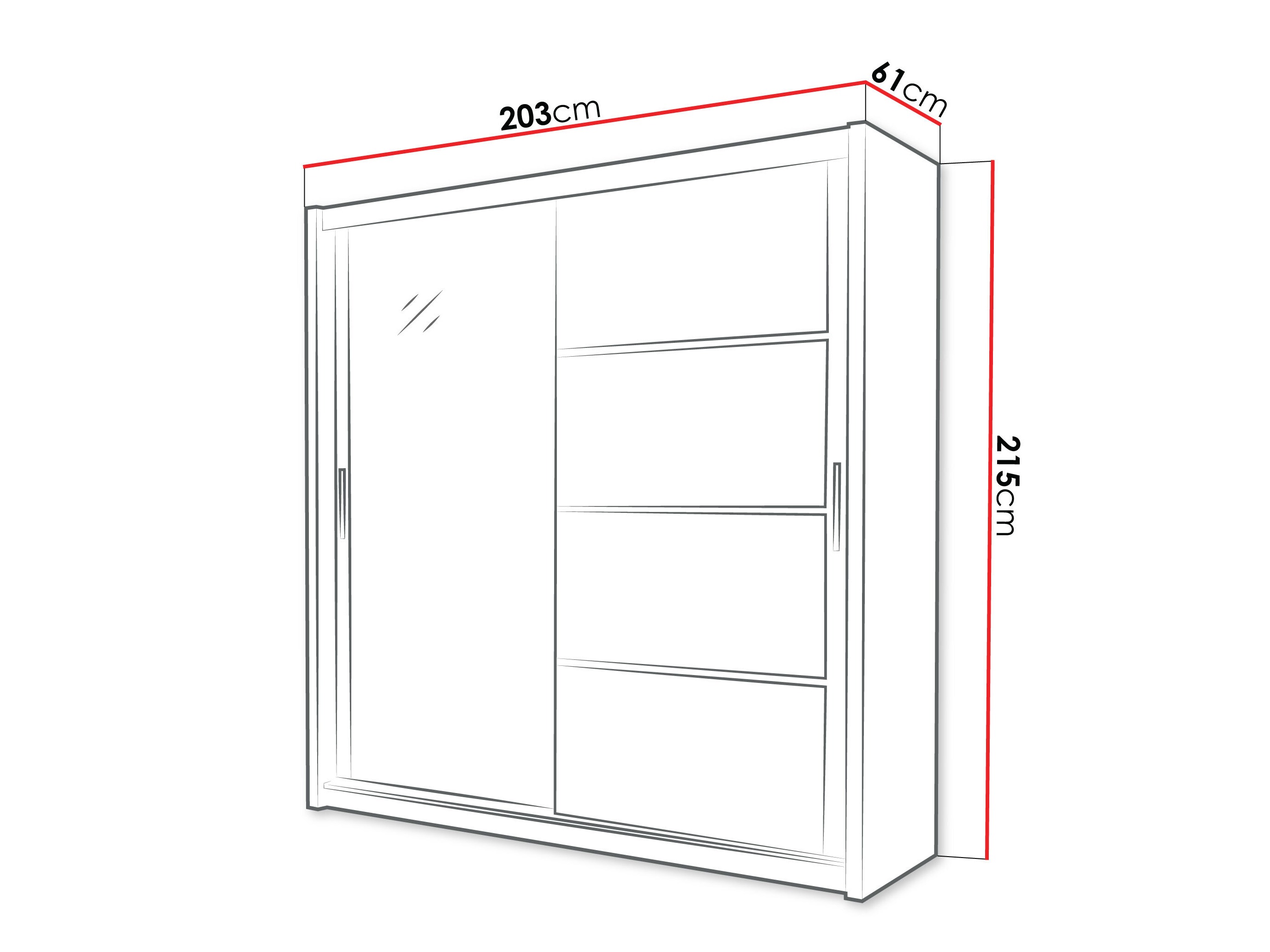 Armoire Honolulu 111 (Blanc + Noir brillant)