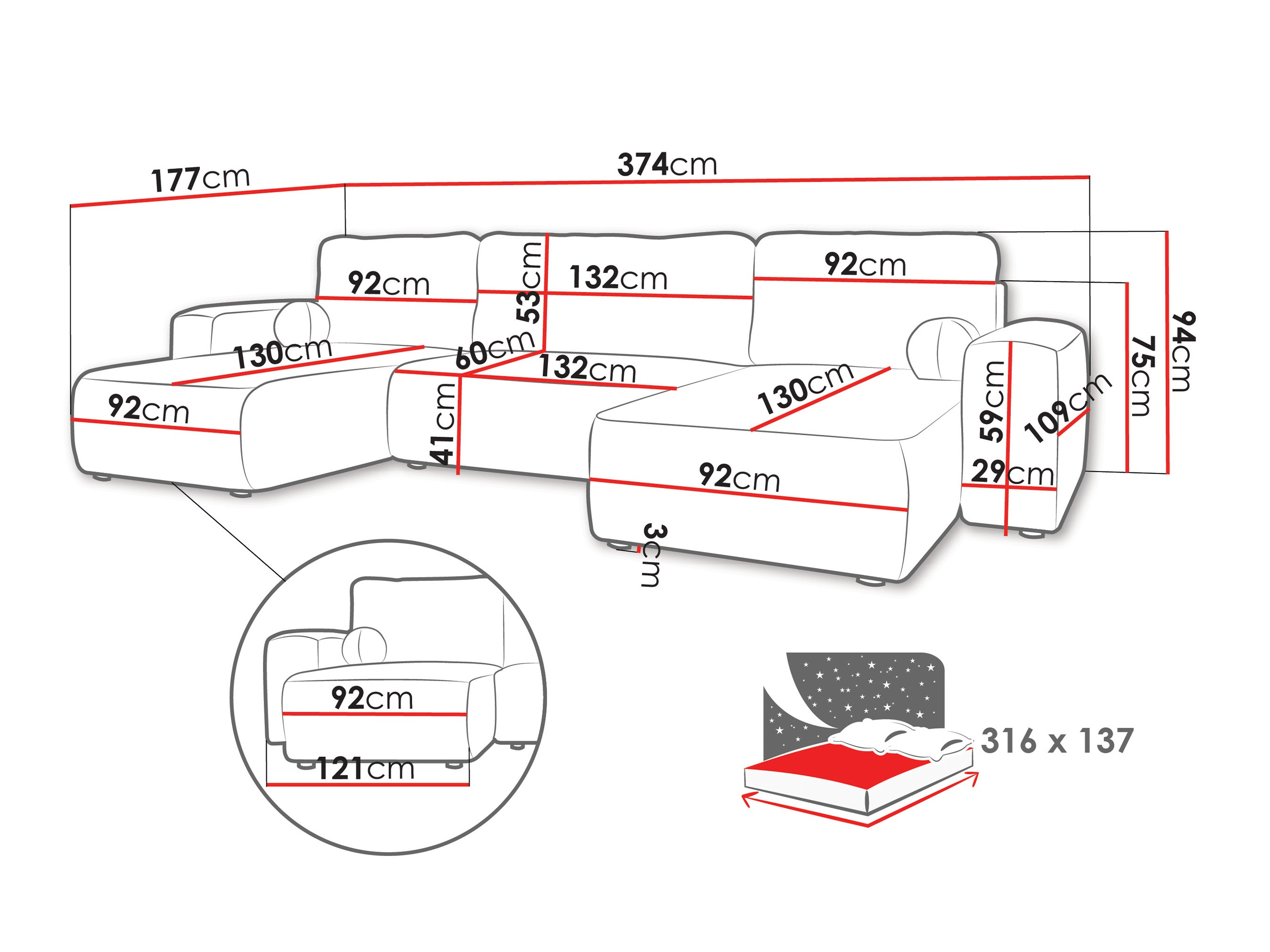 Canapé d'angle TrendyNest 130 (Coral 15)