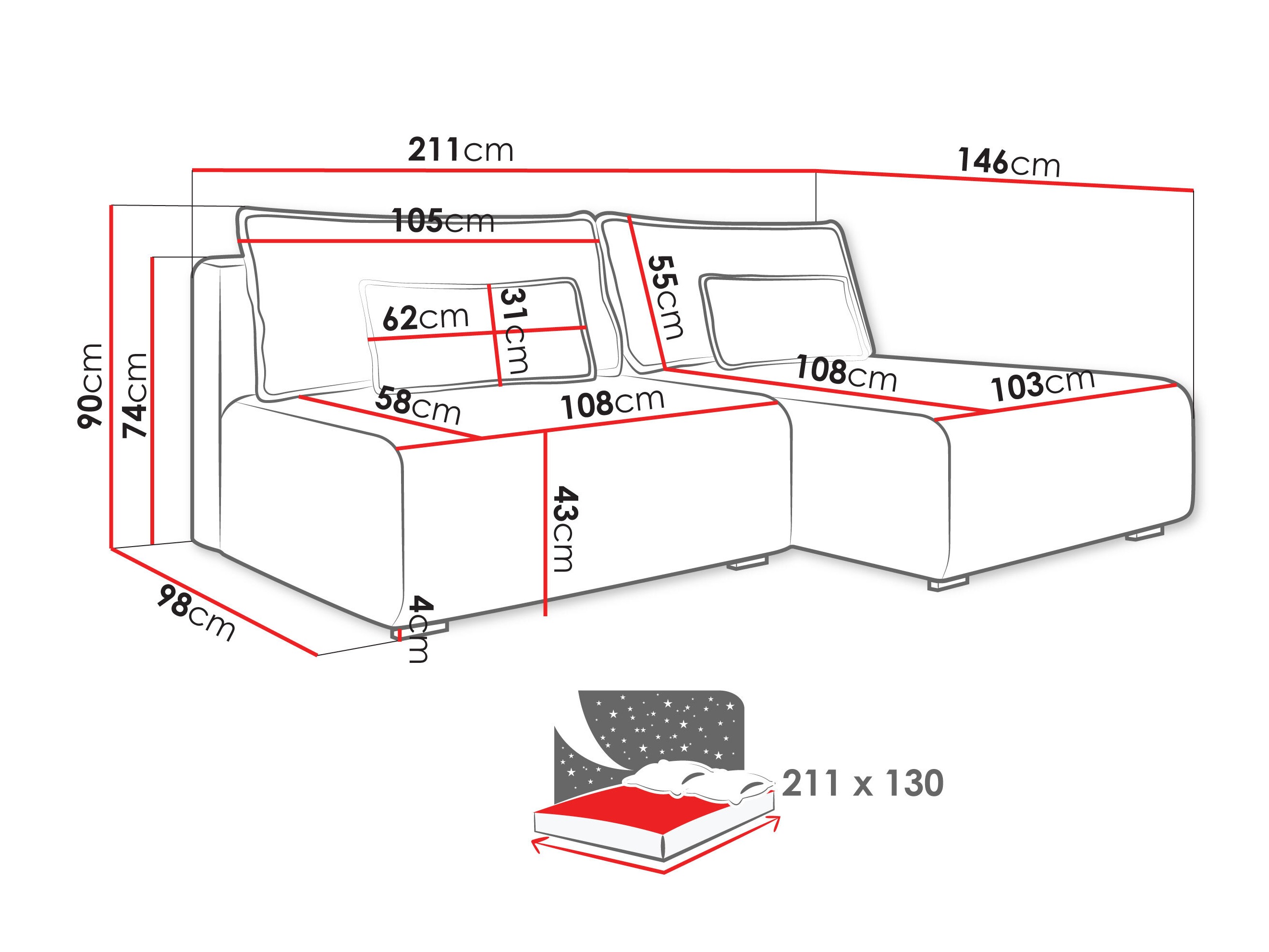 Canapé d'angle TrendyNest Fenestal (Tilia 11)