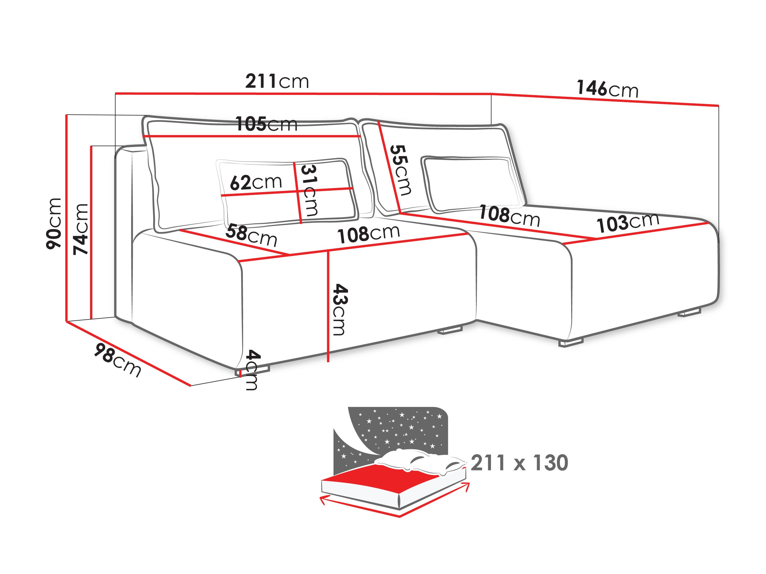 Canapé d'angle TrendyNest Fenestal (Tilia 52)