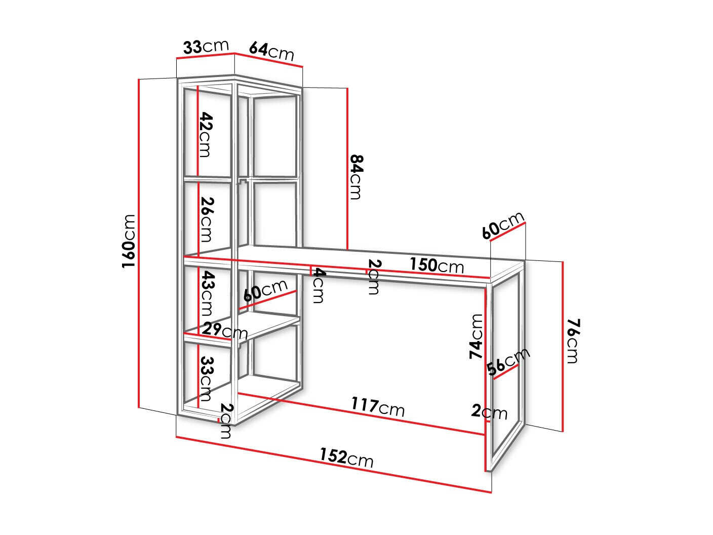 Bureau Oswego 107 (Marron + Noir)