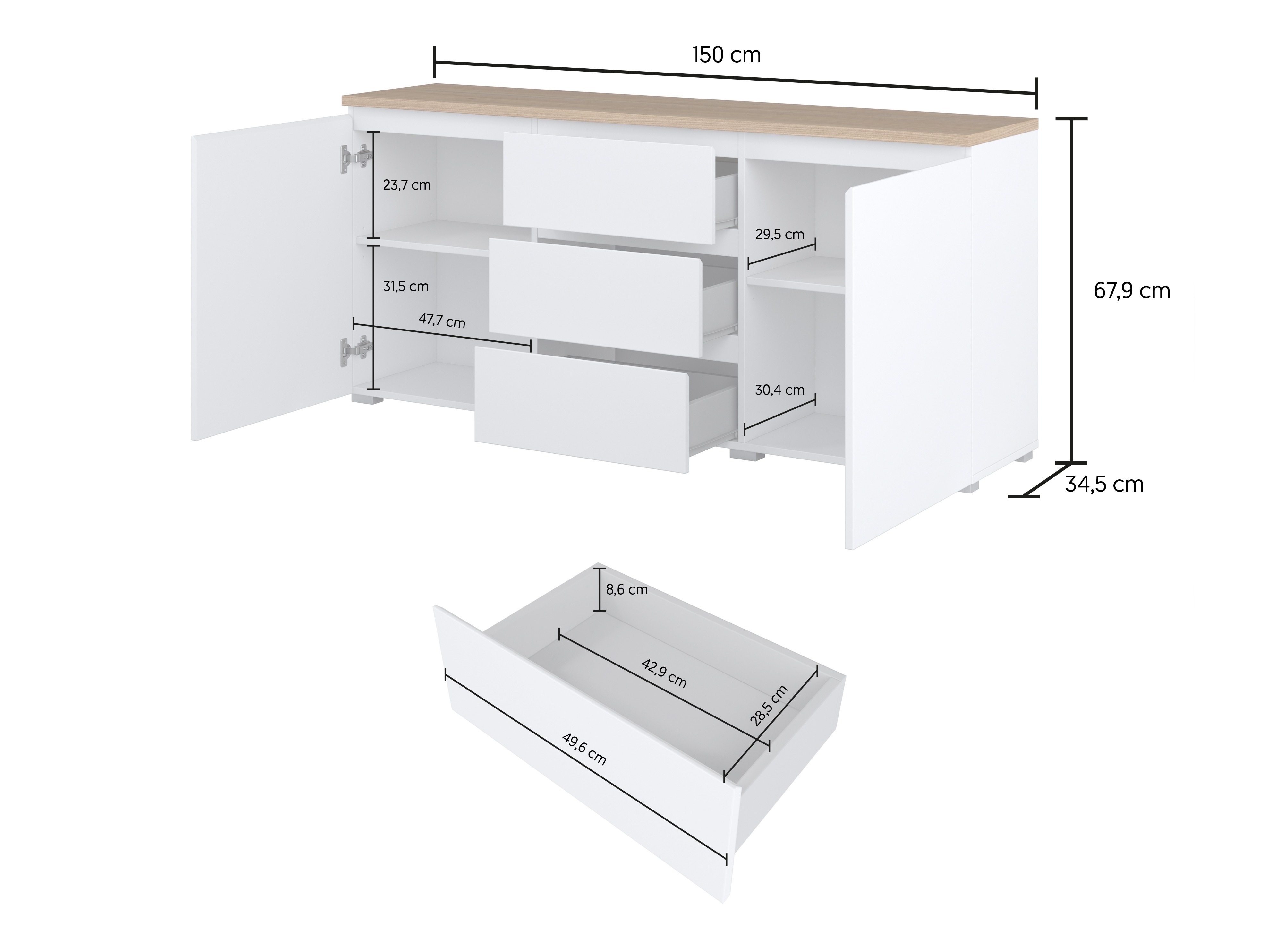 Commode Baletu 106 (Noir + Chêne)