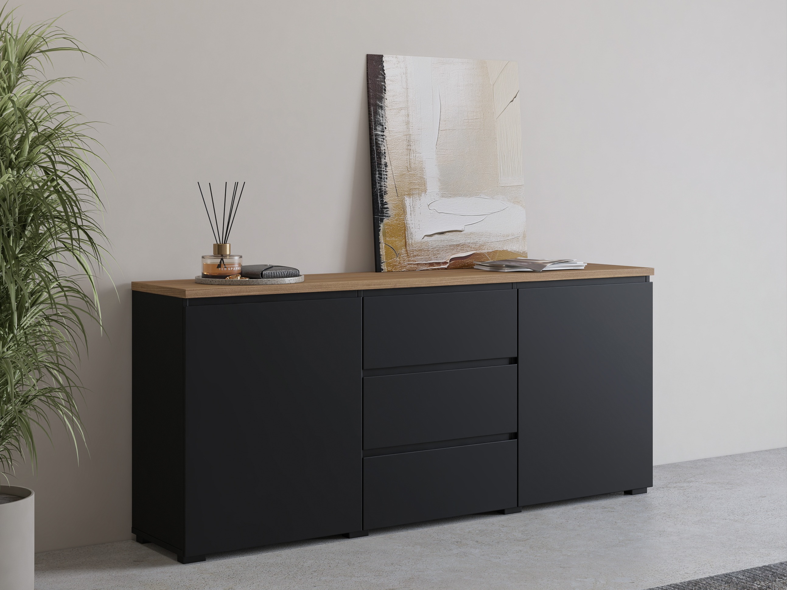Commode Baletu 106 (Noir + Chêne)