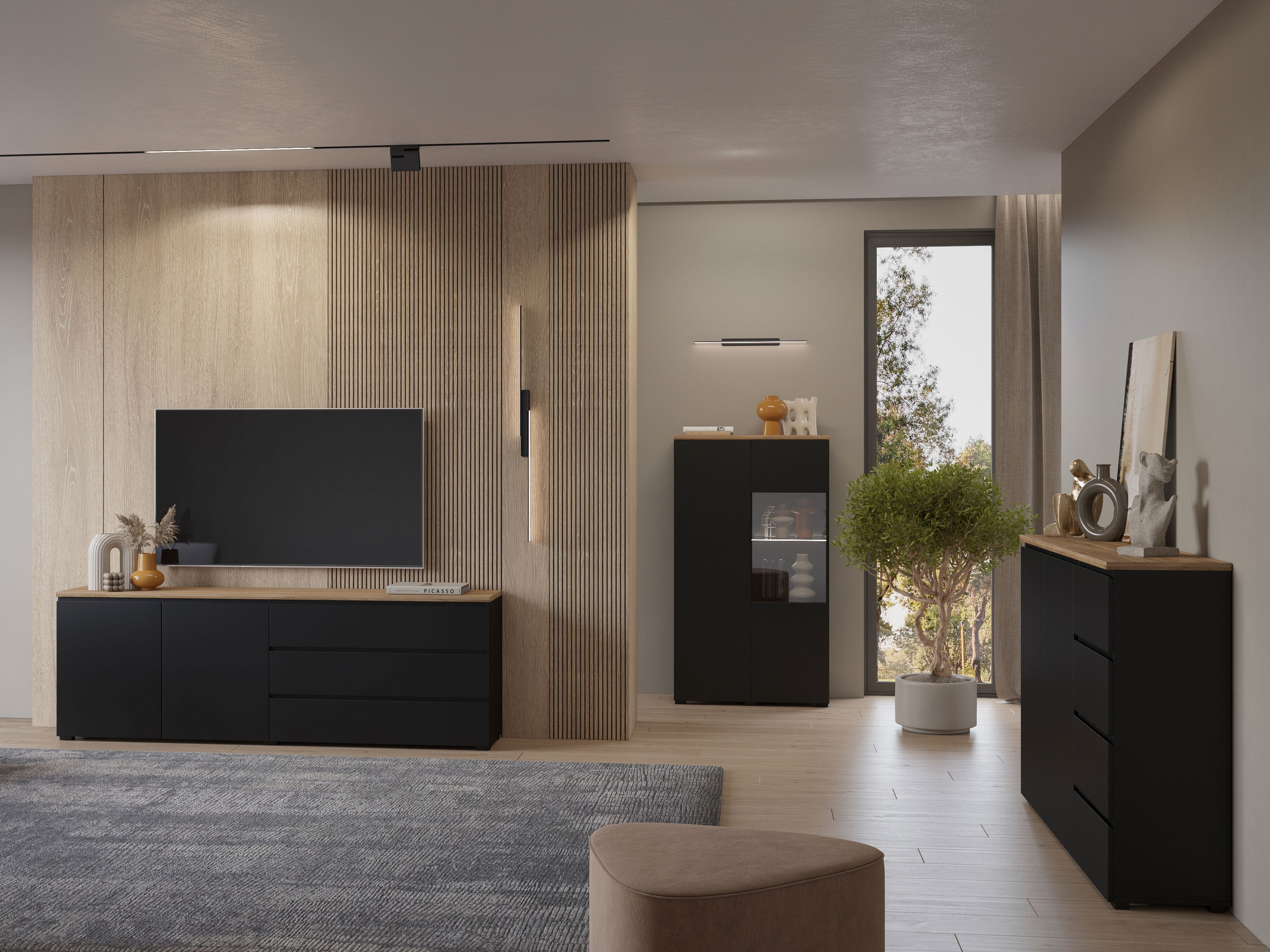 Commode Baletu 107 (Noir + Chêne)