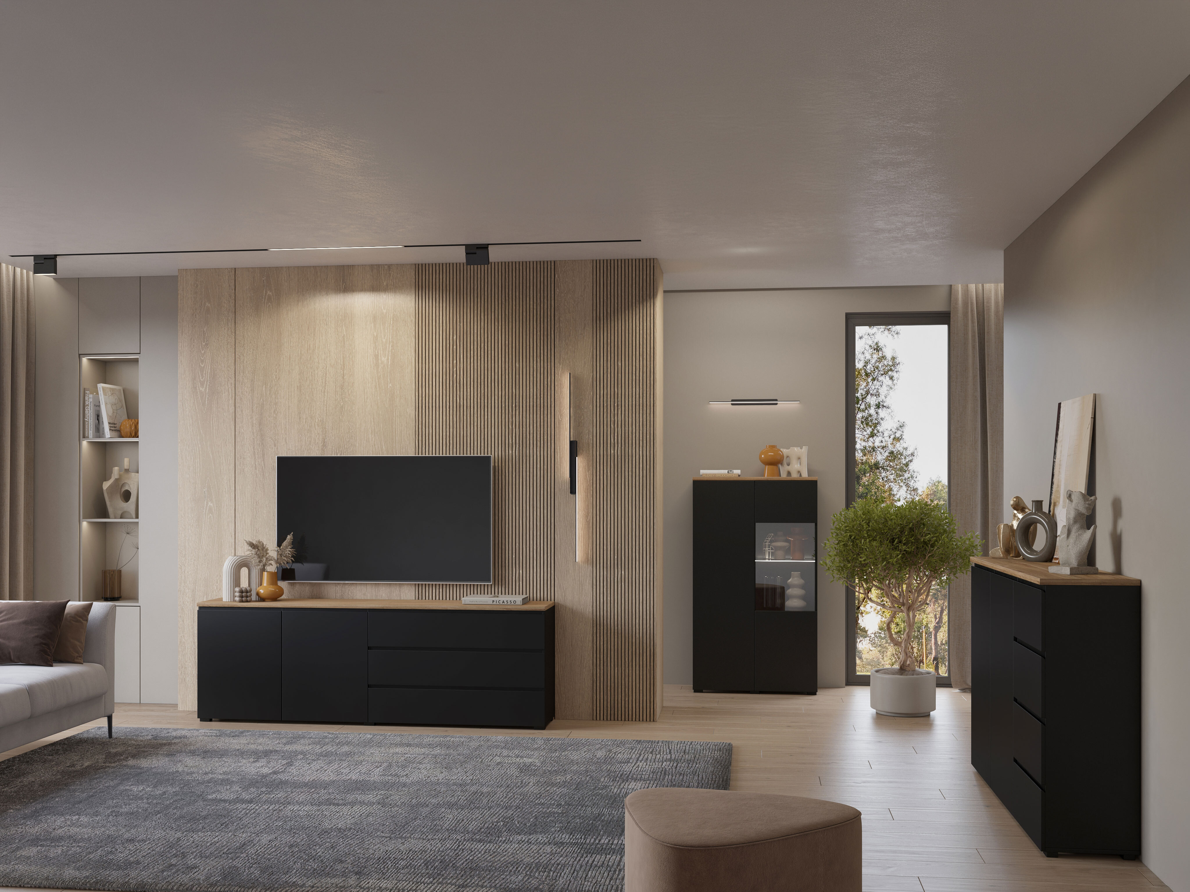 Commode Baletu 109 (Noir + Chêne)