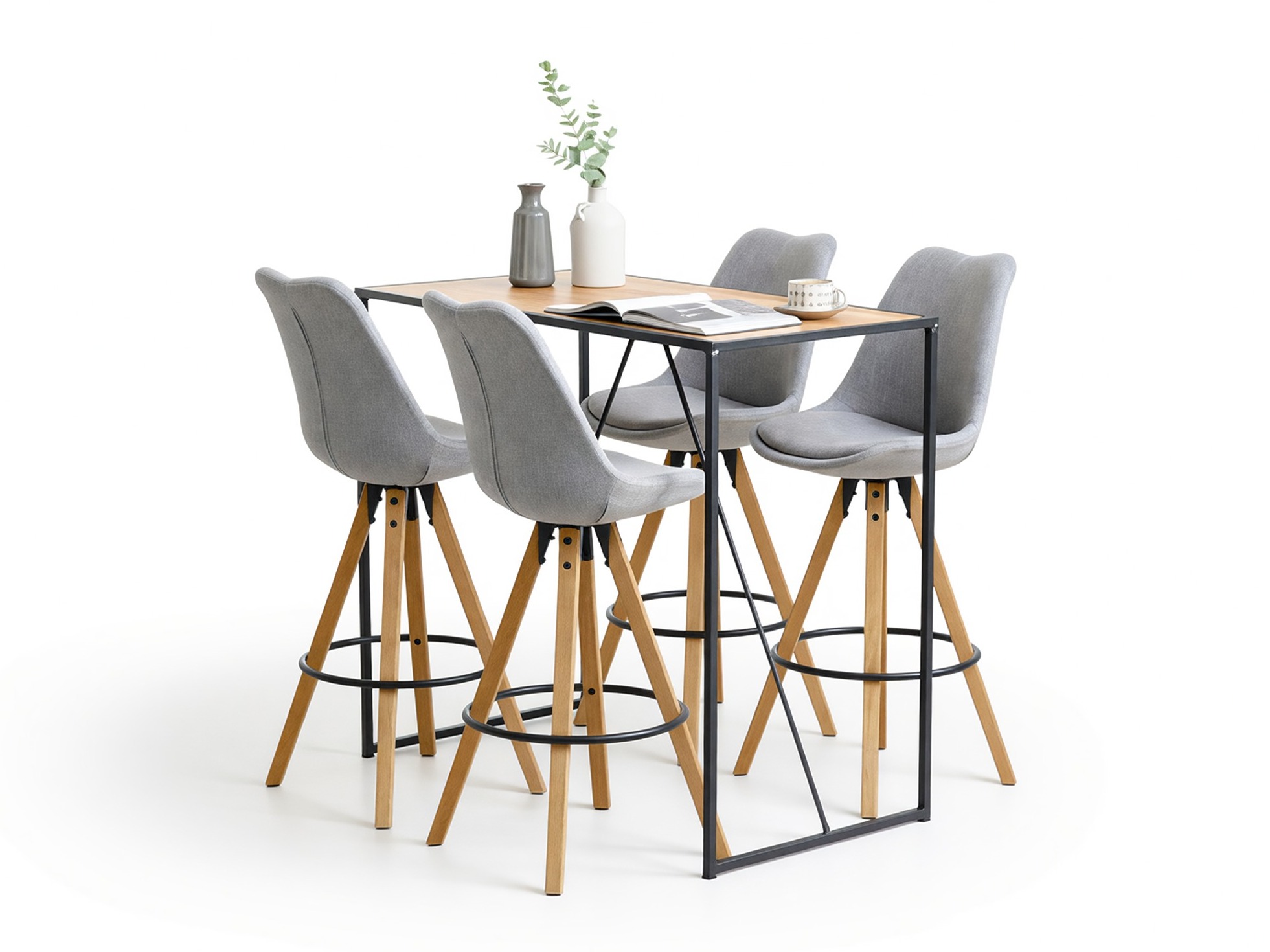 Salle à manger complète Norsica 517 (Gris + Clair bois)