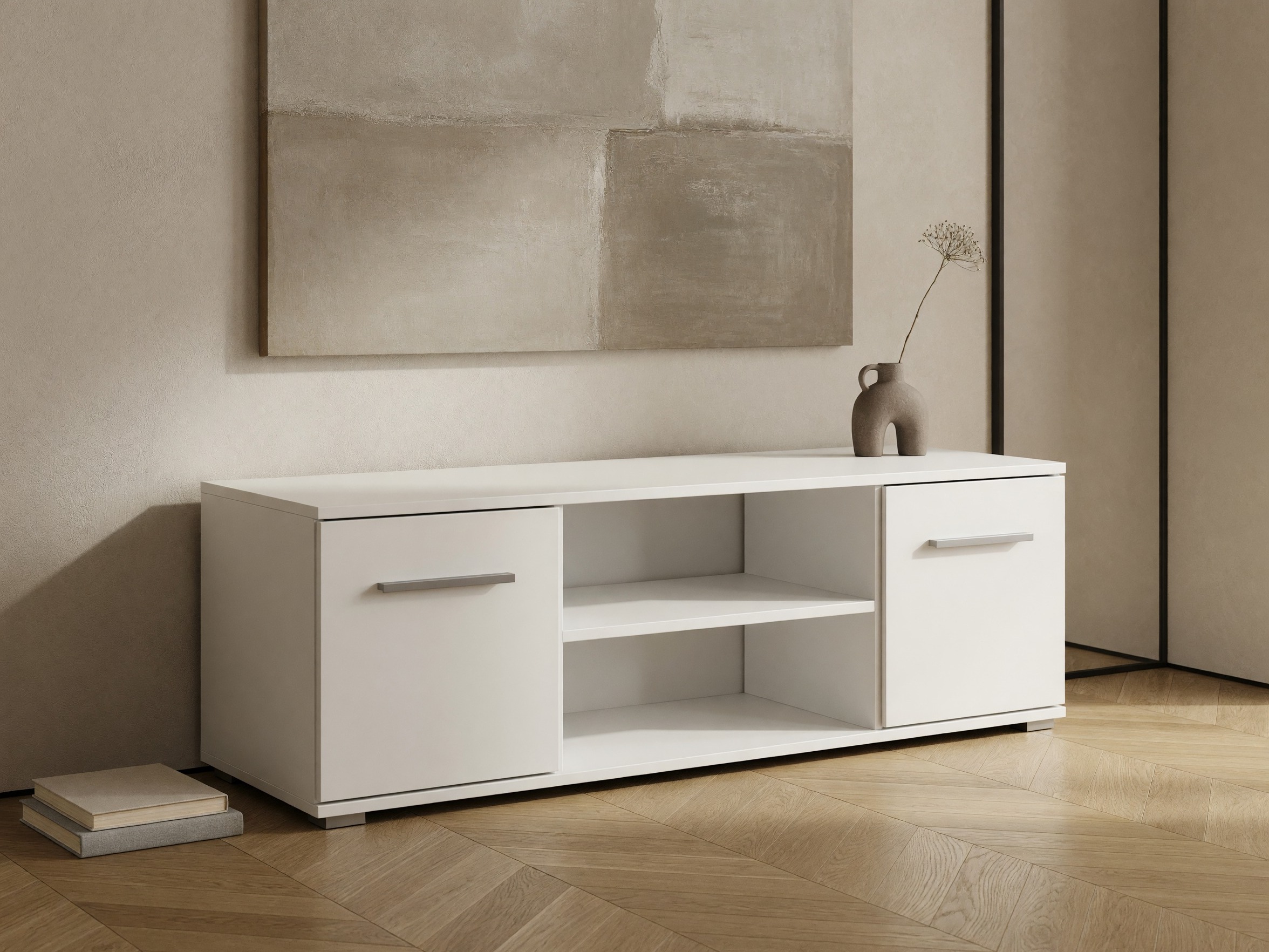 Meuble TV Cirveso 109 (Blanc + Blanc brillant)