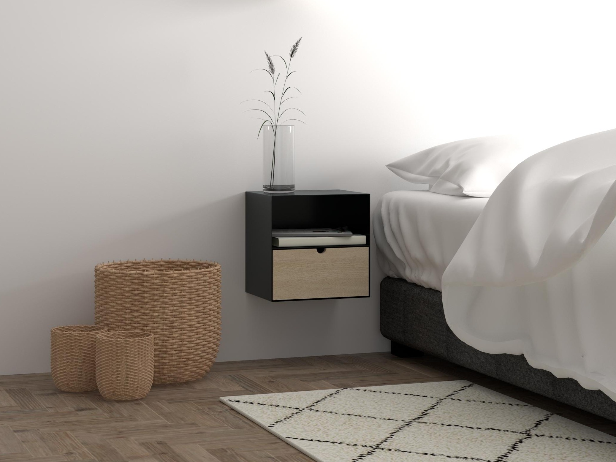 Table de chevet Norsica 375 (Noir + Clair bois)