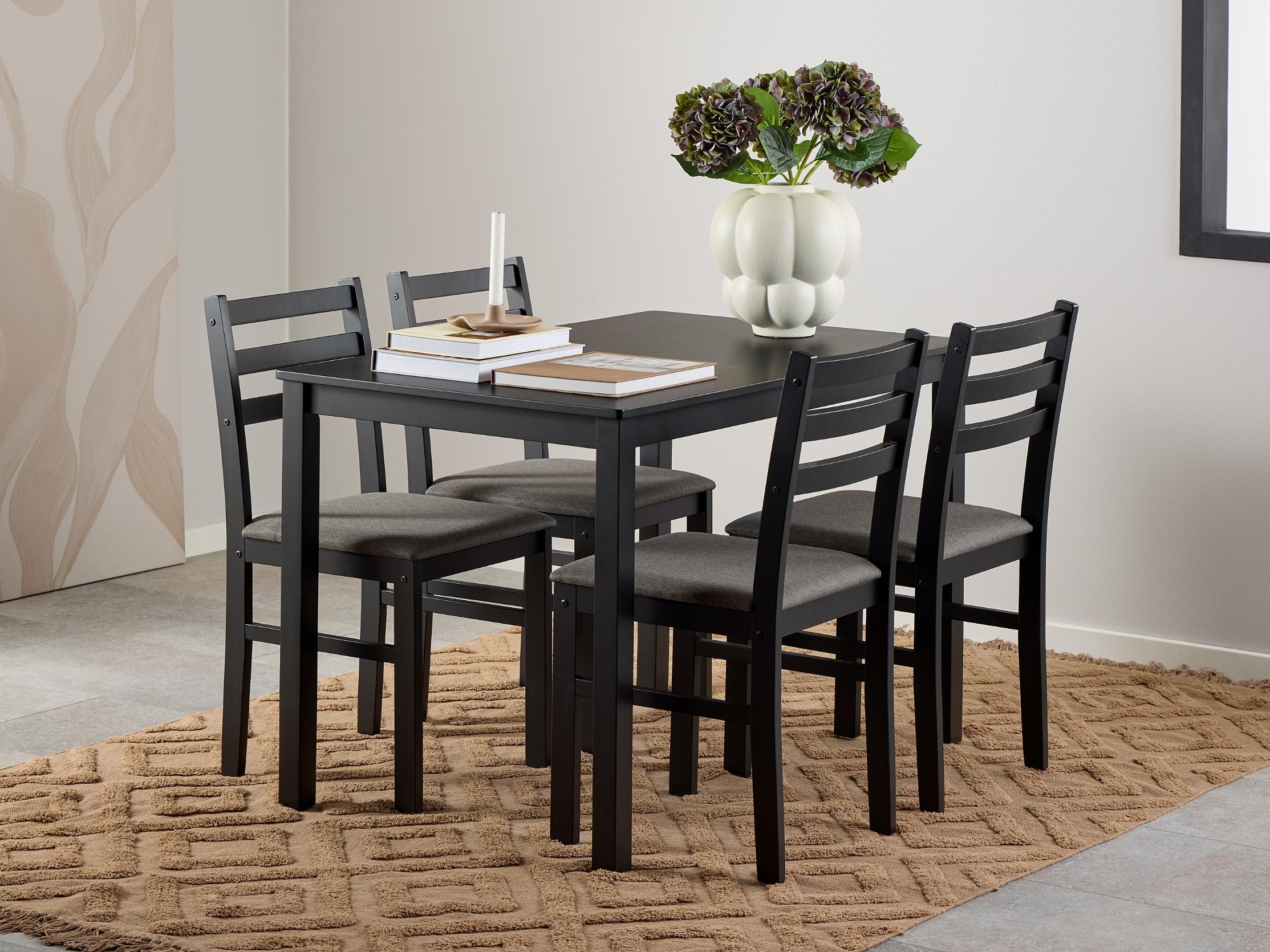 Salle à manger complète Norsica 857 (Noir + Gris clair)