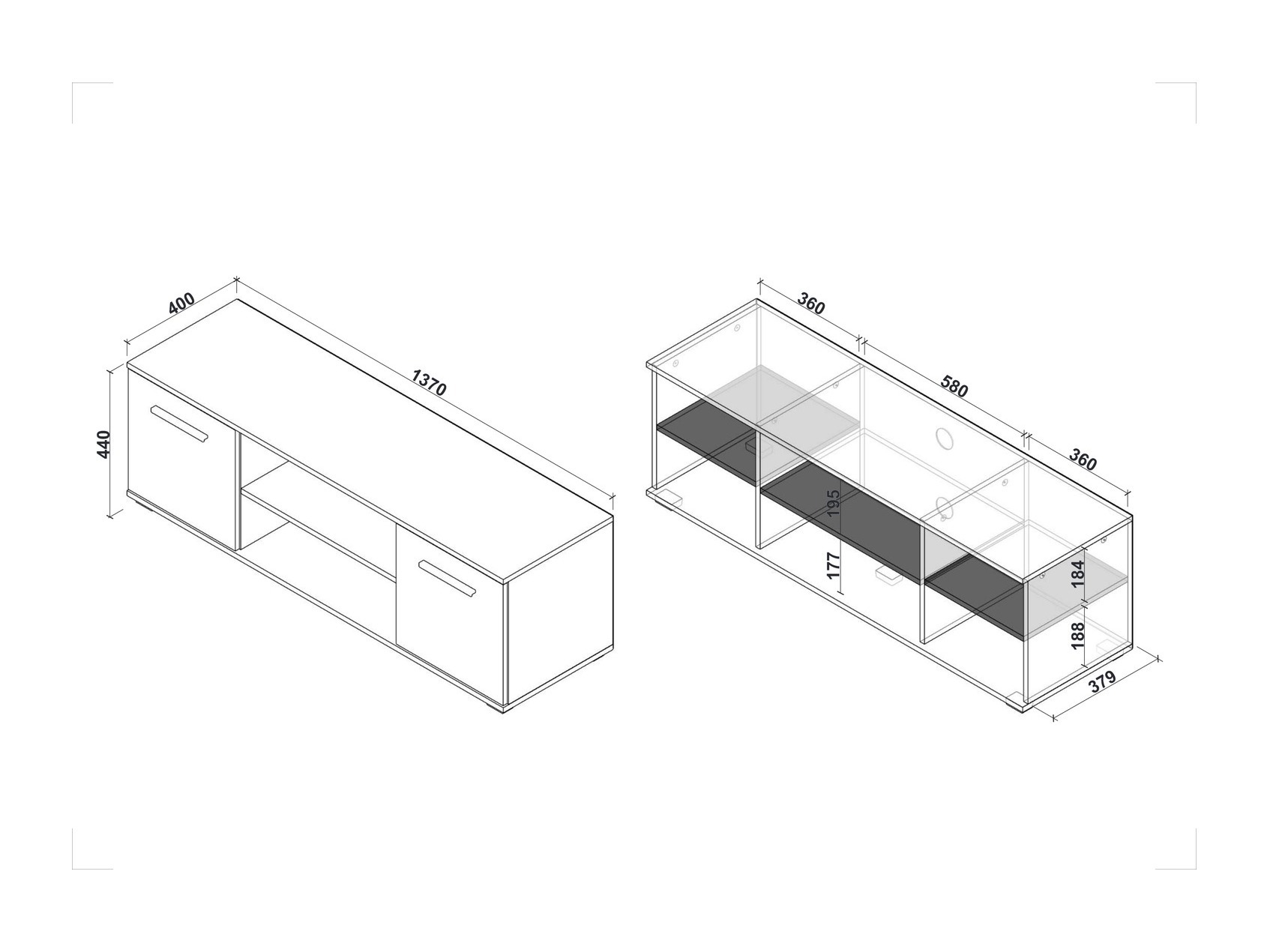 Meuble TV Cirveso 109 (Blanc + Blanc brillant)